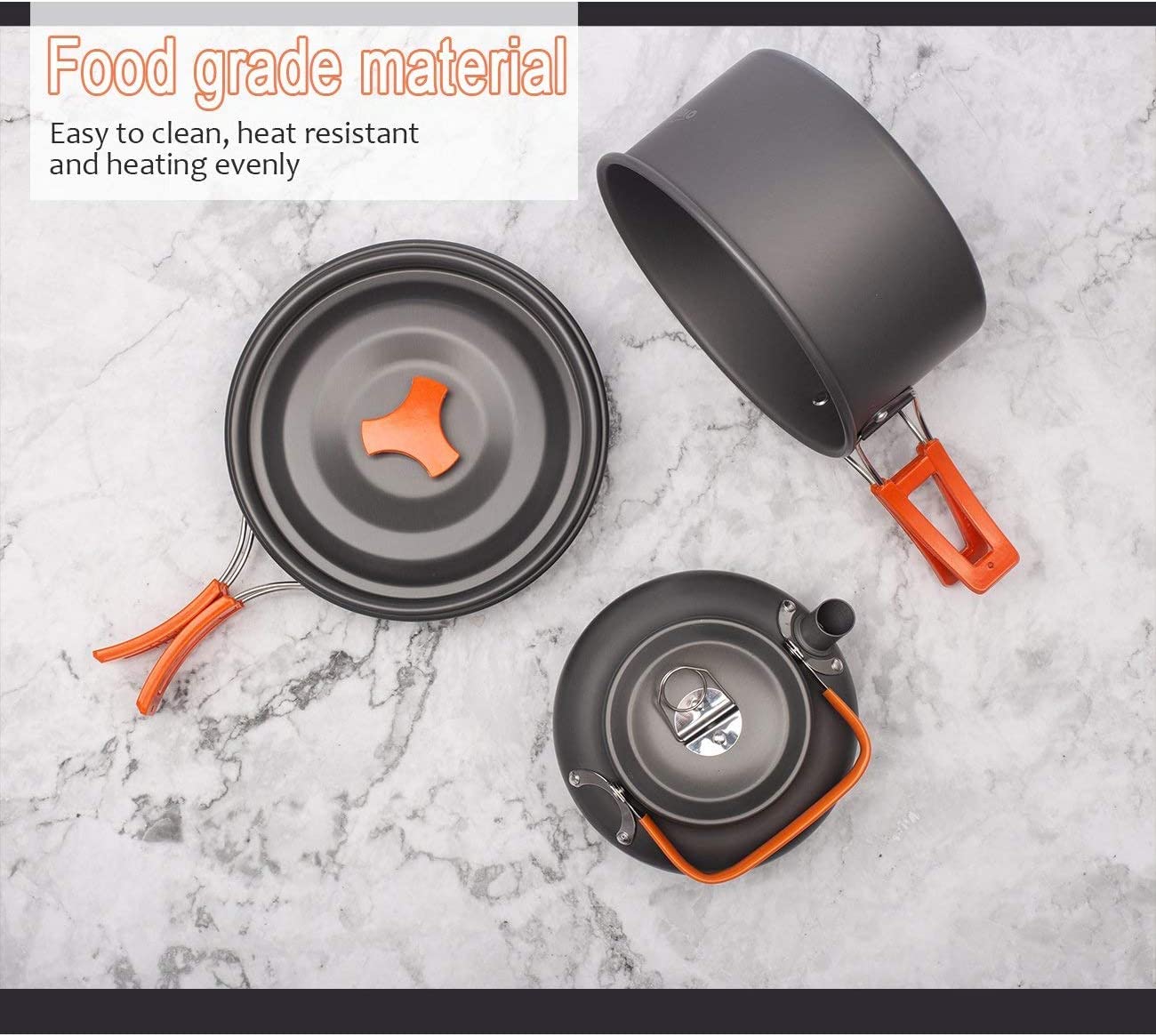 OVERMONT Camping Kochgeschirr Set Outdoor Geschirr Set Kochtopf Set Grillgeschirr Picknick Topf mit Kaffeekanne Teekanne Aluminium