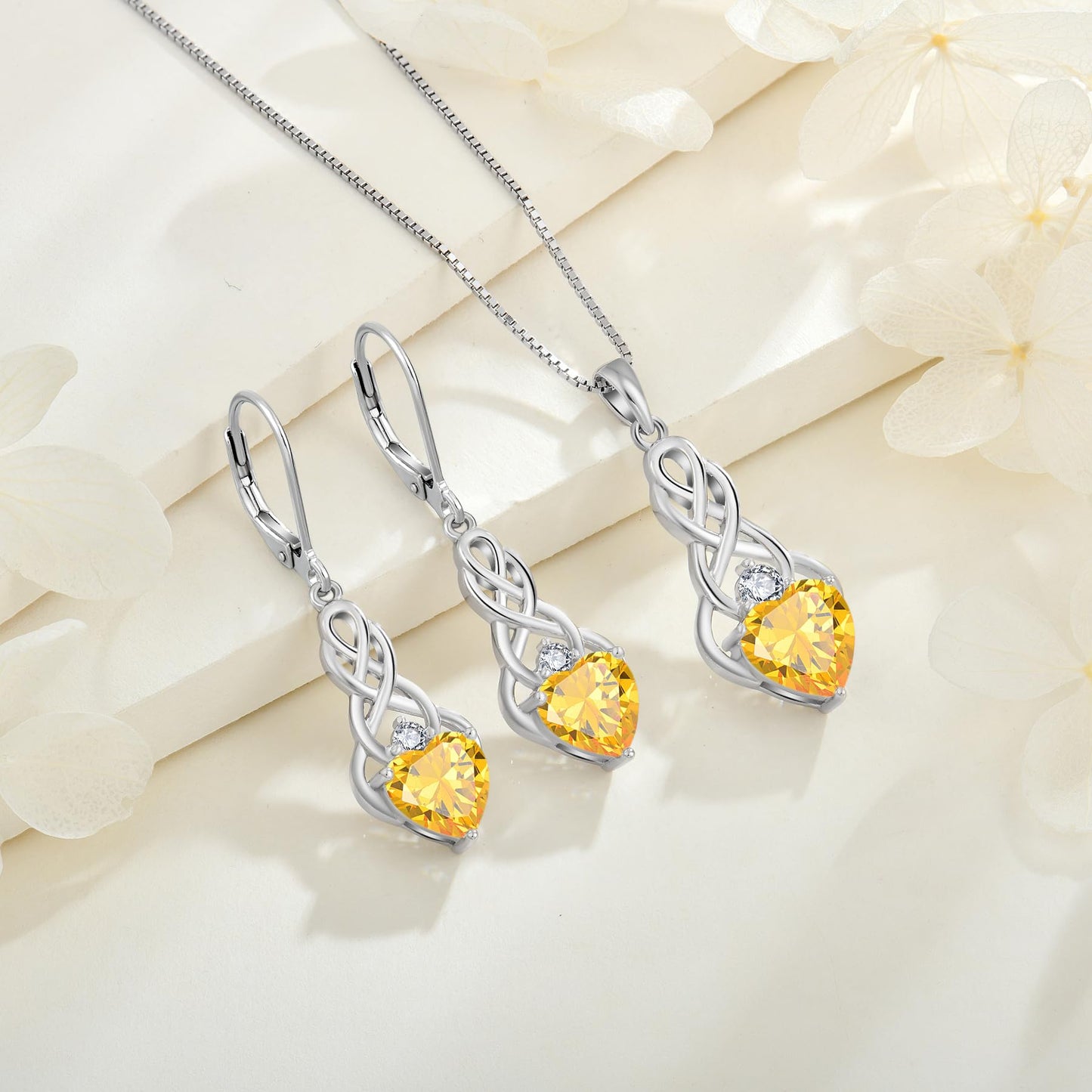 FJ Unendlichkeit Keltischer Knoten Kette Damen 925 Sterling Silber Geburtsstein Anhänger Irischer Glücksschmuck Geschenke für Frauen Mutter Freundin Mama