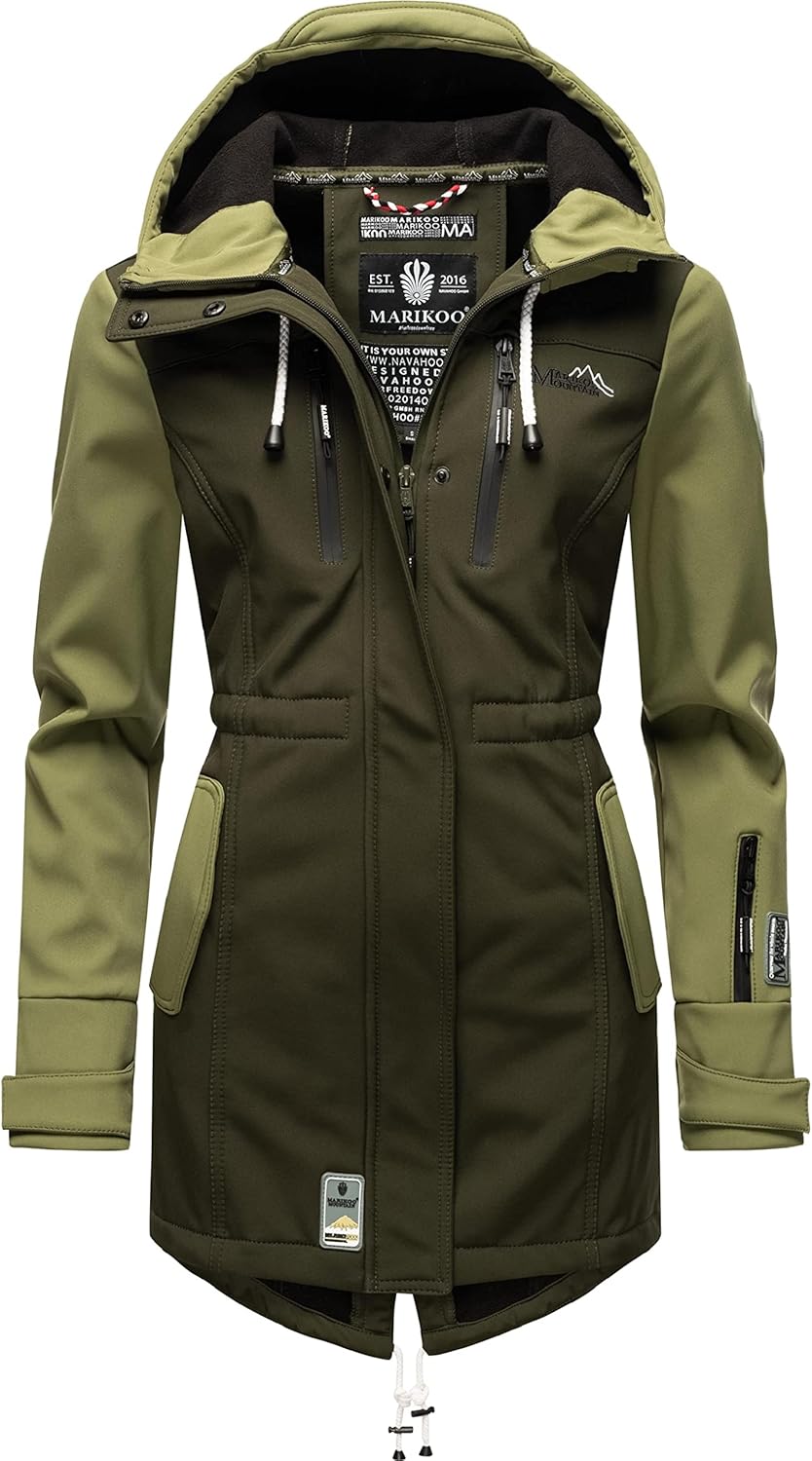 MARIKOO Damen Übergangsjacke Softshellmantel wasserdicht atmungsaktiv mit Kapuze Zimtzicke XS-3XL
