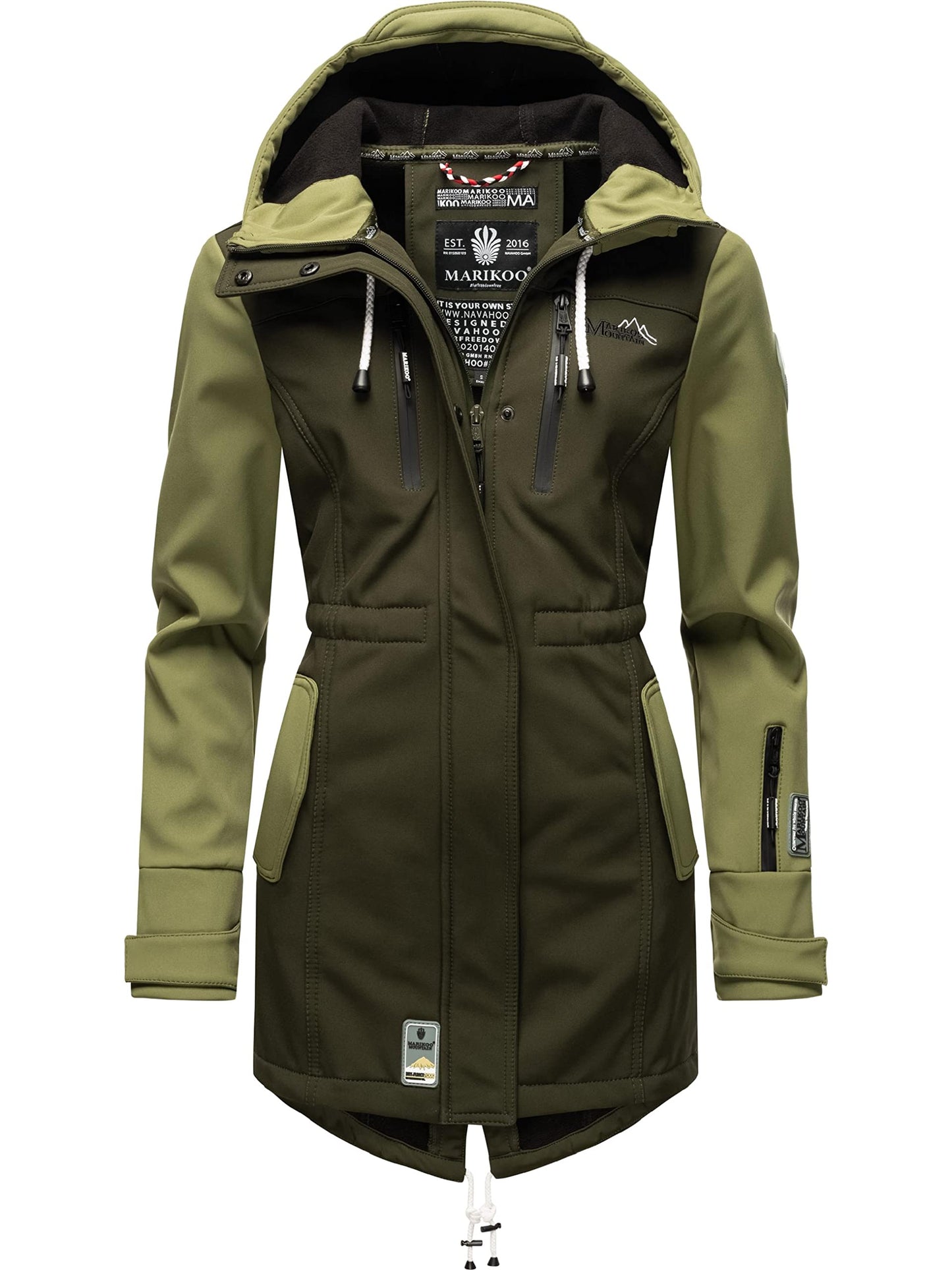 MARIKOO Damen Übergangsjacke Softshellmantel wasserdicht atmungsaktiv mit Kapuze Zimtzicke XS-3XL