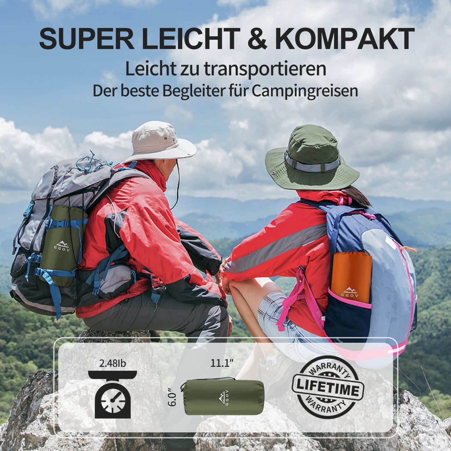 GGOV Isomatte Selbstaufblasend für Camping, 12 cm Höhe Bequeme Selbstaufblasende luftmatratze für Wandern, Ultraleicht Wasserdicht Luftmatratze Outdoor, mit Fußpresse Pumpe, Tragbar Kleines Packmass