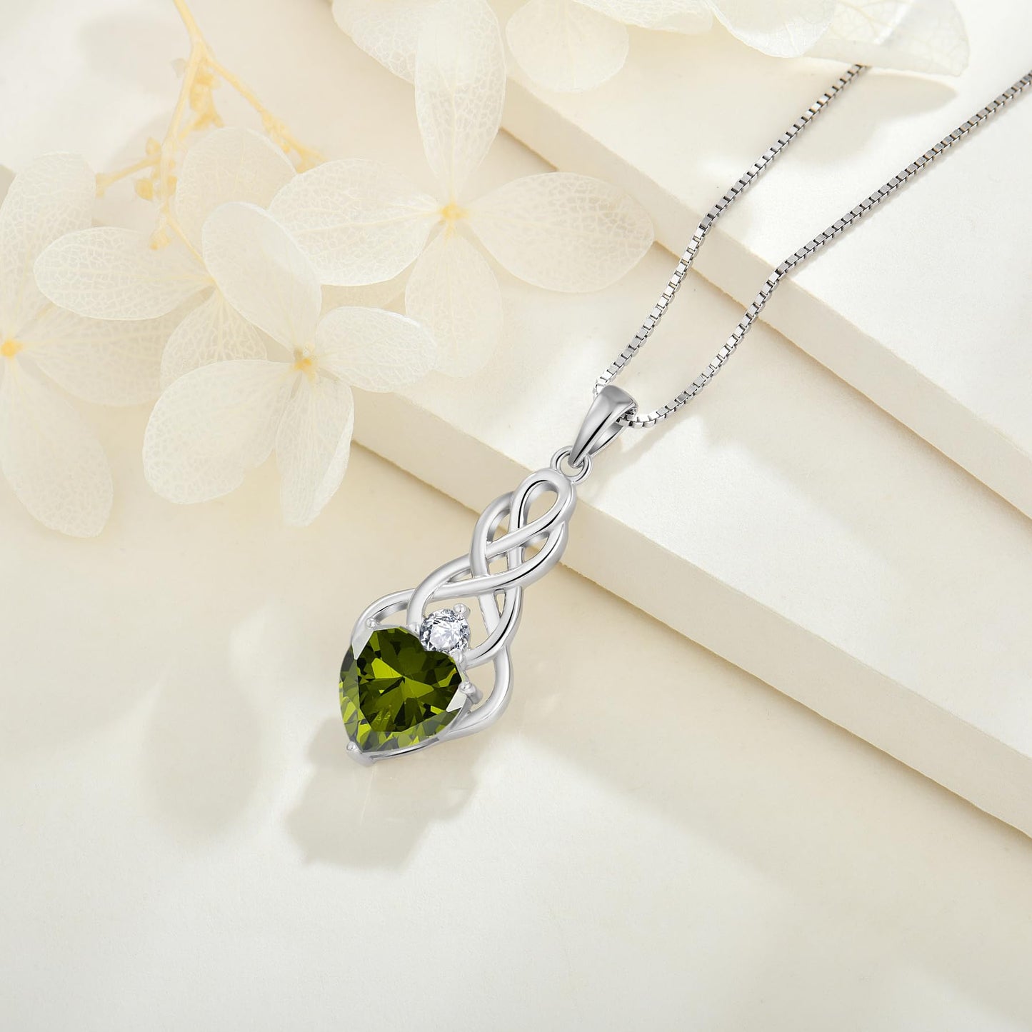 FJ Unendlichkeit Keltischer Knoten Kette Damen 925 Sterling Silber Geburtsstein Anhänger Irischer Glücksschmuck Geschenke für Frauen Mutter Freundin Mama