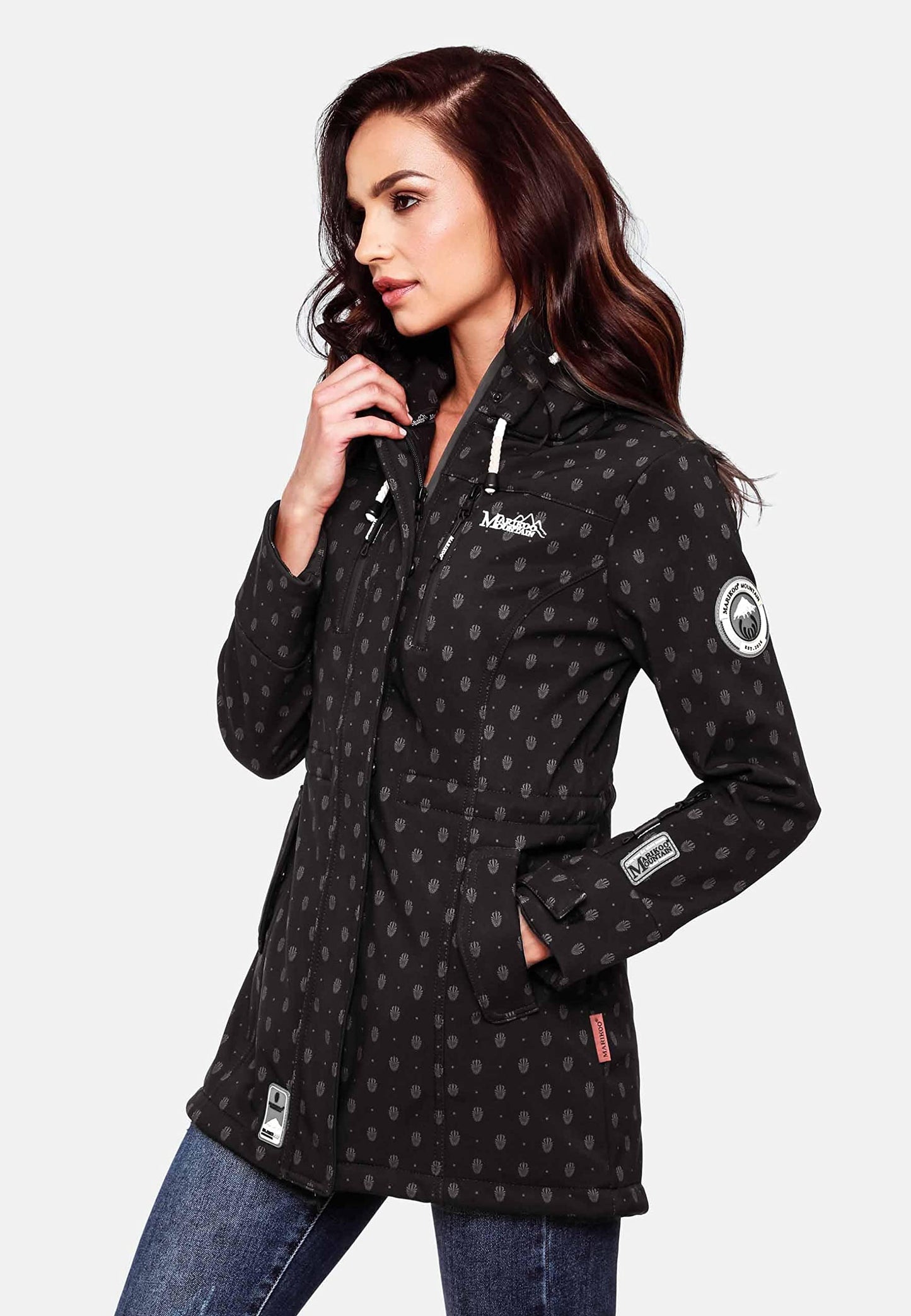 MARIKOO Damen Übergangsjacke Softshellmantel wasserdicht atmungsaktiv mit Kapuze Zimtzicke XS-3XL