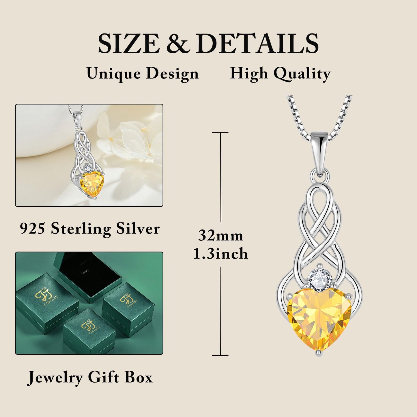 FJ Unendlichkeit Keltischer Knoten Kette Damen 925 Sterling Silber Geburtsstein Anhänger Irischer Glücksschmuck Geschenke für Frauen Mutter Freundin Mama