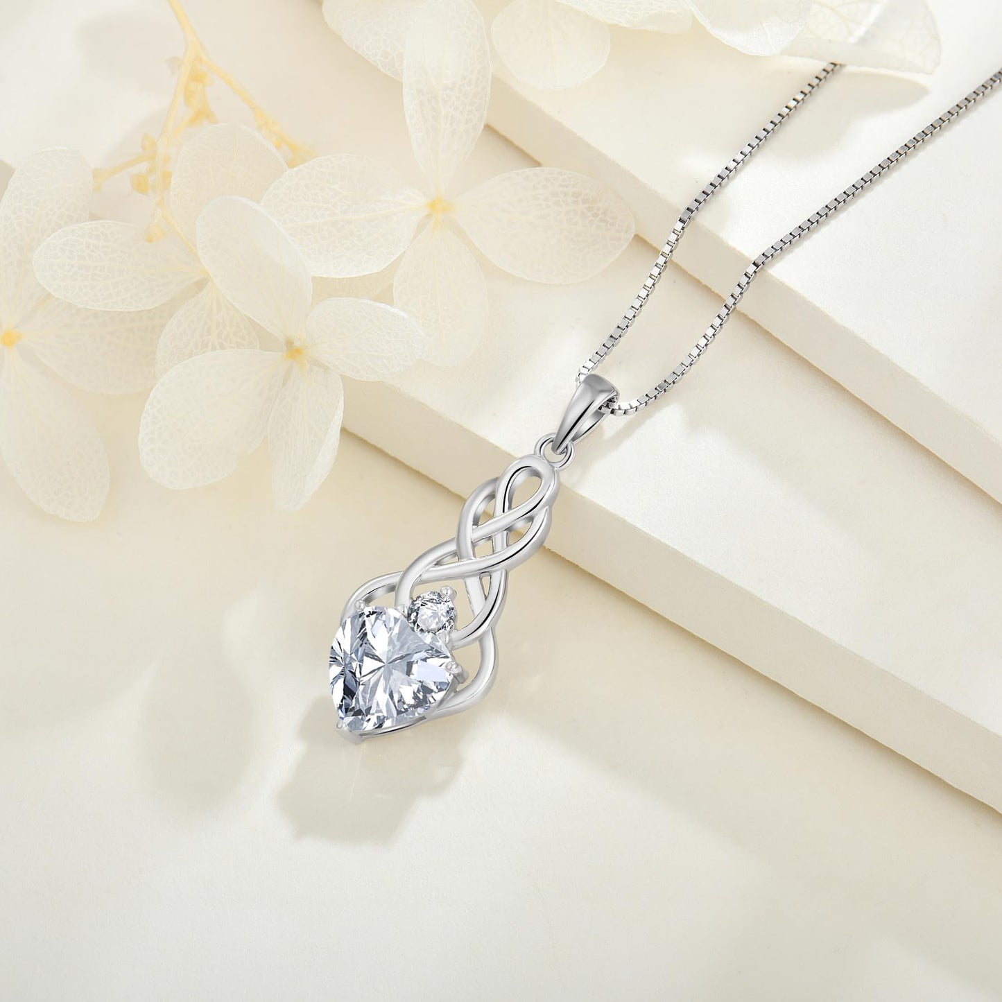 FJ Unendlichkeit Keltischer Knoten Kette Damen 925 Sterling Silber Geburtsstein Anhänger Irischer Glücksschmuck Geschenke für Frauen Mutter Freundin Mama