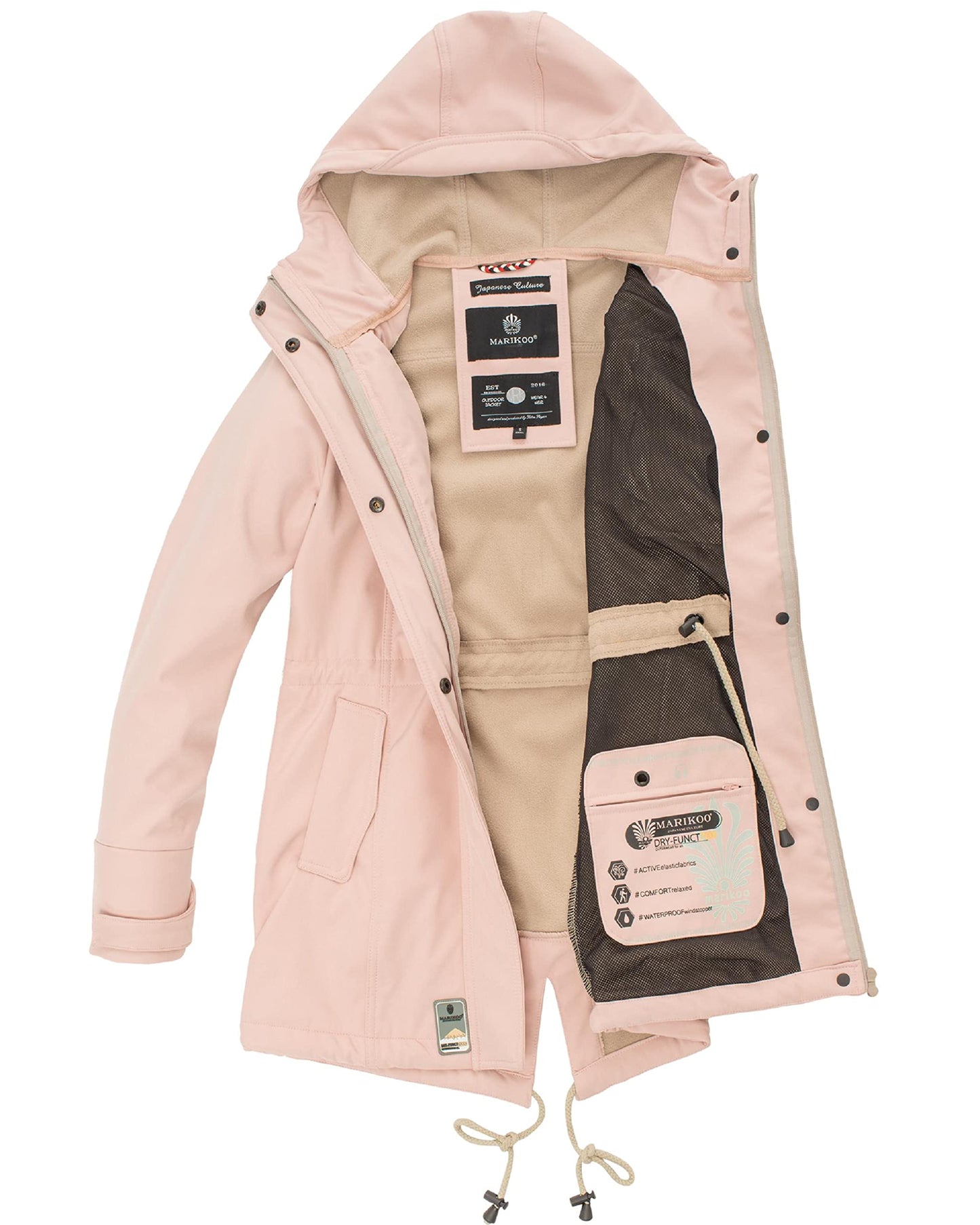 MARIKOO Damen Übergangsjacke Softshellmantel wasserdicht atmungsaktiv mit Kapuze Zimtzicke XS-3XL