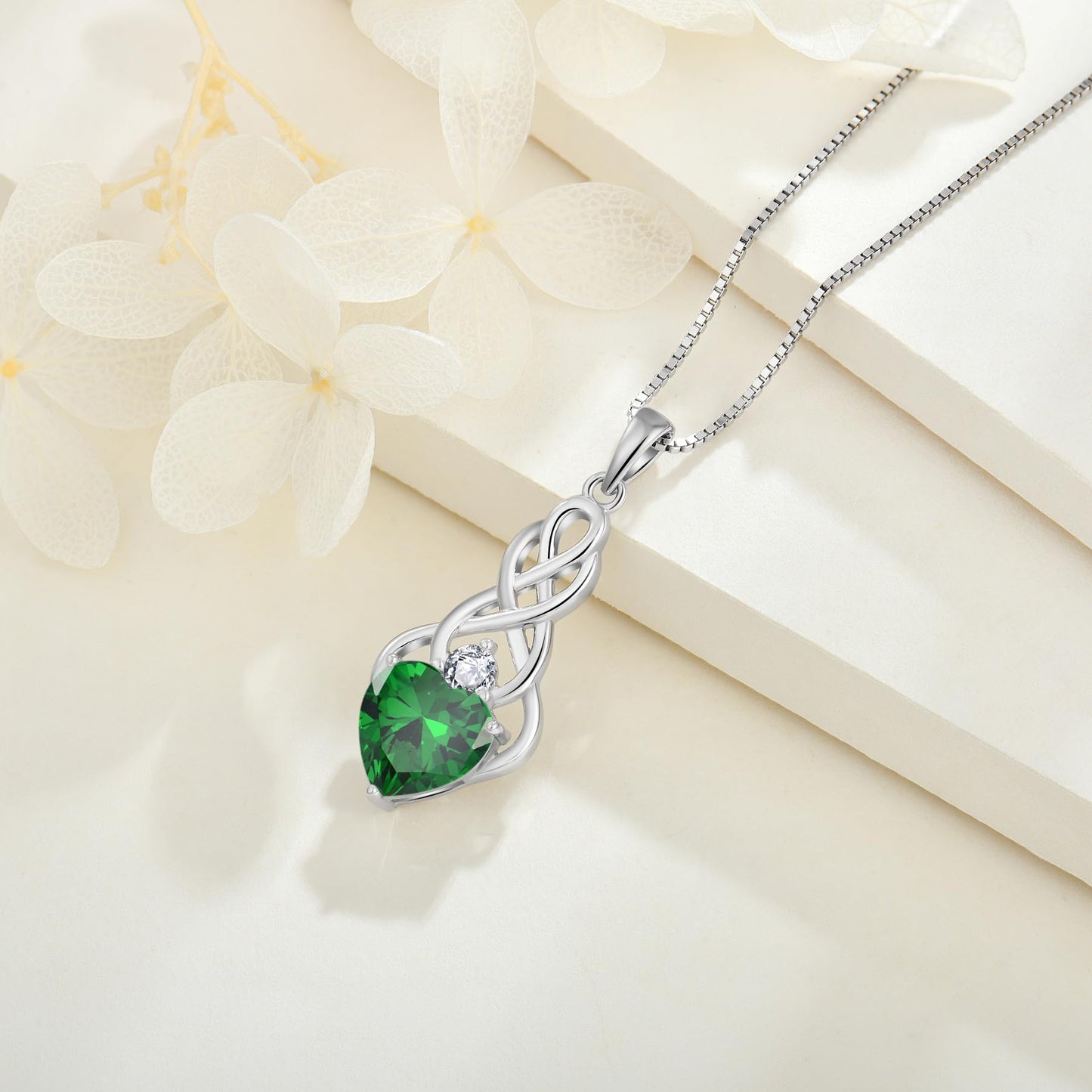 FJ Unendlichkeit Keltischer Knoten Kette Damen 925 Sterling Silber Geburtsstein Anhänger Irischer Glücksschmuck Geschenke für Frauen Mutter Freundin Mama