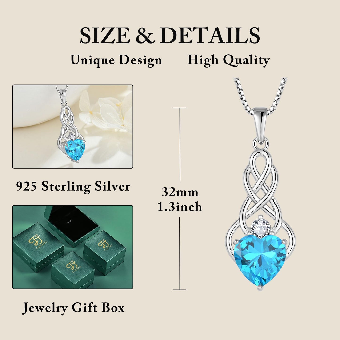 FJ Unendlichkeit Keltischer Knoten Kette Damen 925 Sterling Silber Geburtsstein Anhänger Irischer Glücksschmuck Geschenke für Frauen Mutter Freundin Mama