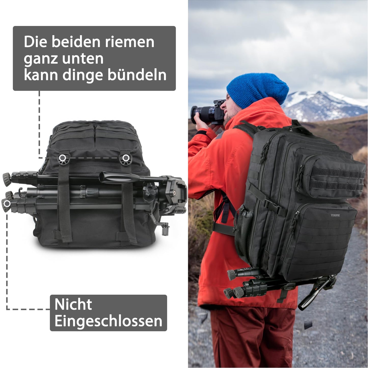 1.ELB Adventure YOREPEK Großer Militär Rucksack Herren, 40L Outdoor Armee Wasserdicht Taktischer Bundeswehr Rucksäcke Molle Assault Survival Tactical Travel Backpack für Camping Trekking Wandern Reise Arbeit, Schwarz