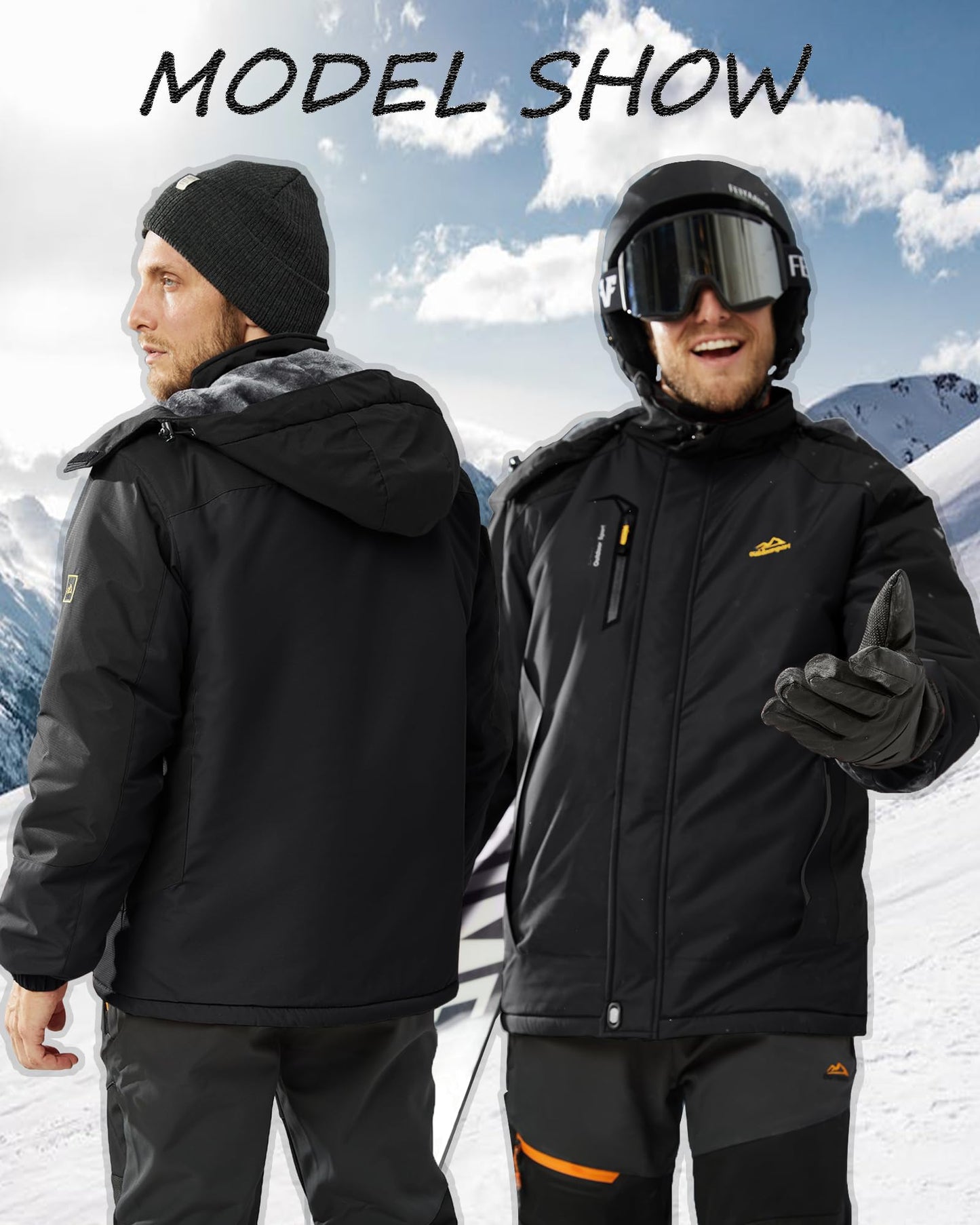 KEFITEVD Snowboardjacke Herren Warm Gefüttert Skijacke Wasserdicht Softshell Jacke mit Kapuze Fleece Winterjacke Atmungsaktiv Funktionsjacke