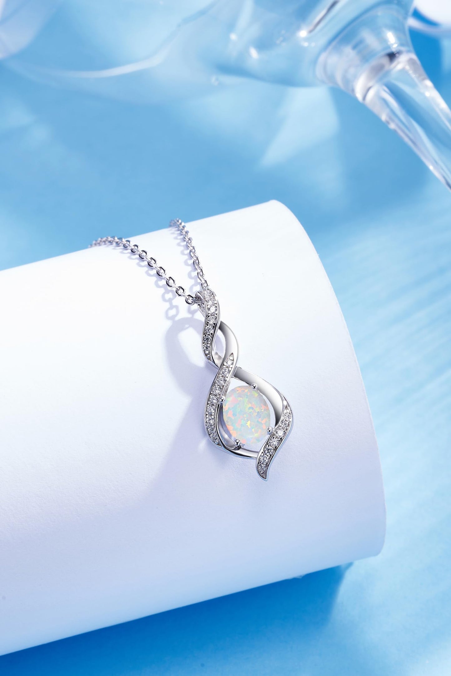 ELB See Leva Jewkis 925 Sterling Silber Edelstein Geburtsstein Halskette Infinity Anhänger Schmuck Geburtstag Schmuck für Frauen Mädchen Mutter, 40+5 CM