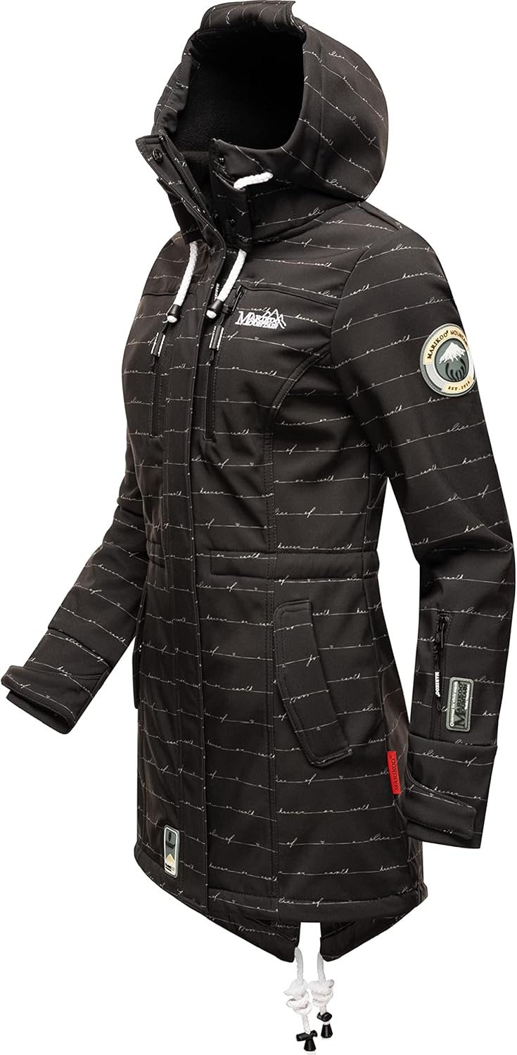 MARIKOO Damen Übergangsjacke Softshellmantel wasserdicht atmungsaktiv mit Kapuze Zimtzicke XS-3XL