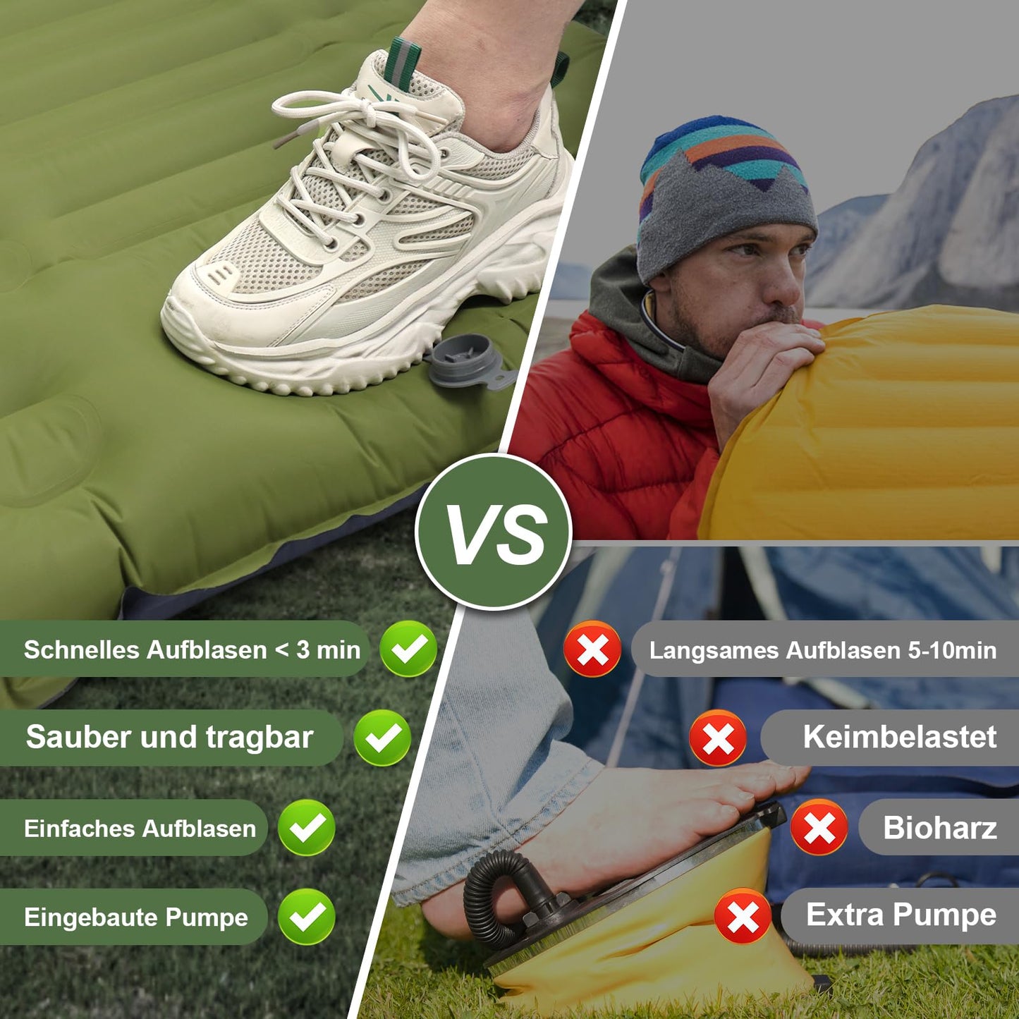 GGOV Isomatte Selbstaufblasend für Camping, 12 cm Höhe Bequeme Selbstaufblasende luftmatratze für Wandern, Ultraleicht Wasserdicht Luftmatratze Outdoor, mit Fußpresse Pumpe, Tragbar Kleines Packmass