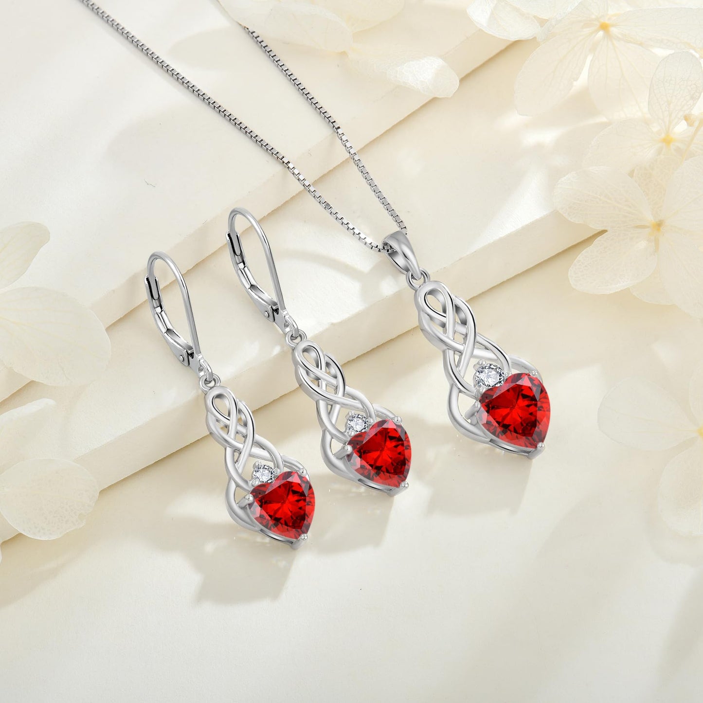 FJ Unendlichkeit Keltischer Knoten Kette Damen 925 Sterling Silber Geburtsstein Anhänger Irischer Glücksschmuck Geschenke für Frauen Mutter Freundin Mama