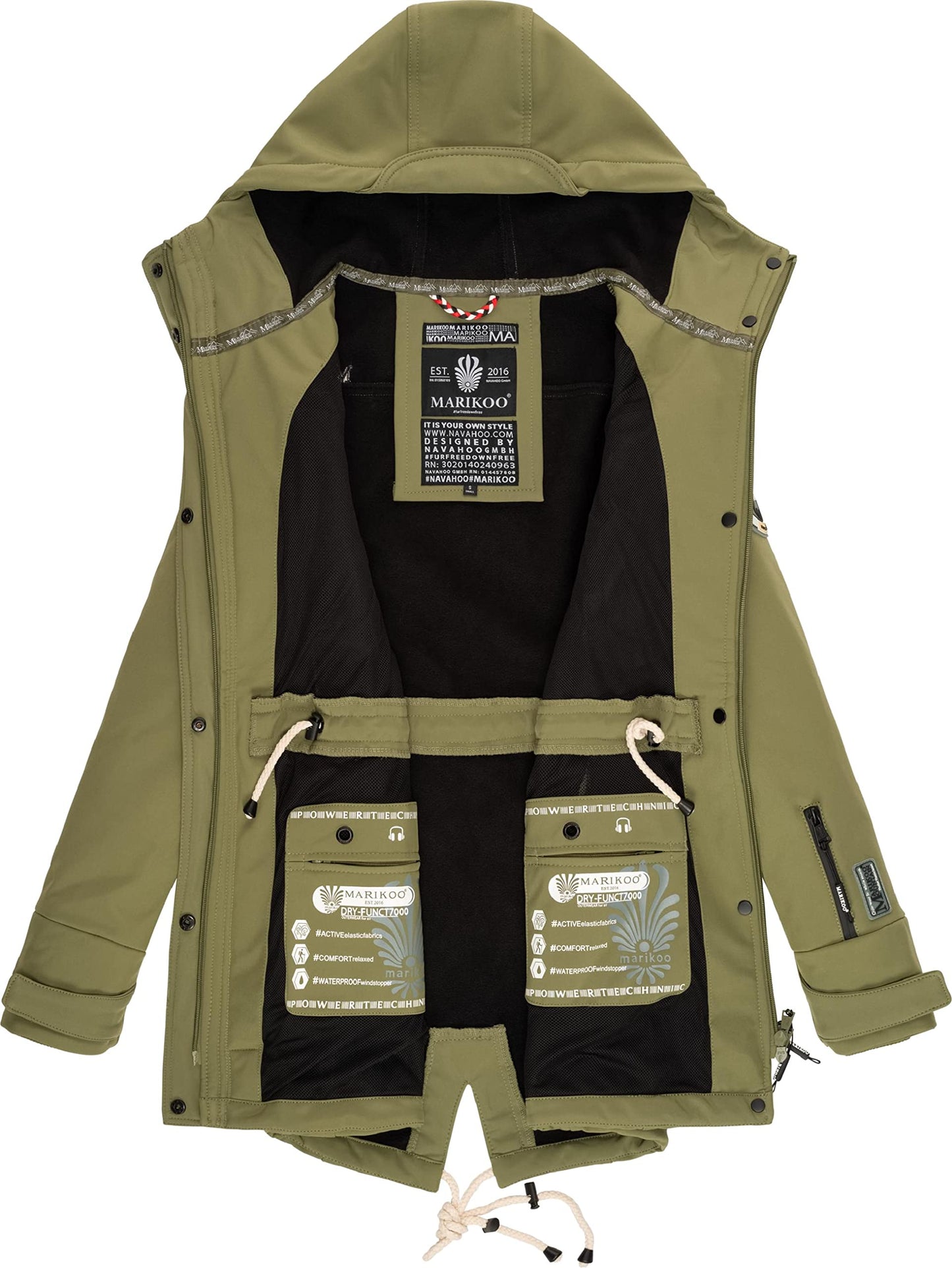 MARIKOO Damen Übergangsjacke Softshellmantel wasserdicht atmungsaktiv mit Kapuze Zimtzicke XS-3XL