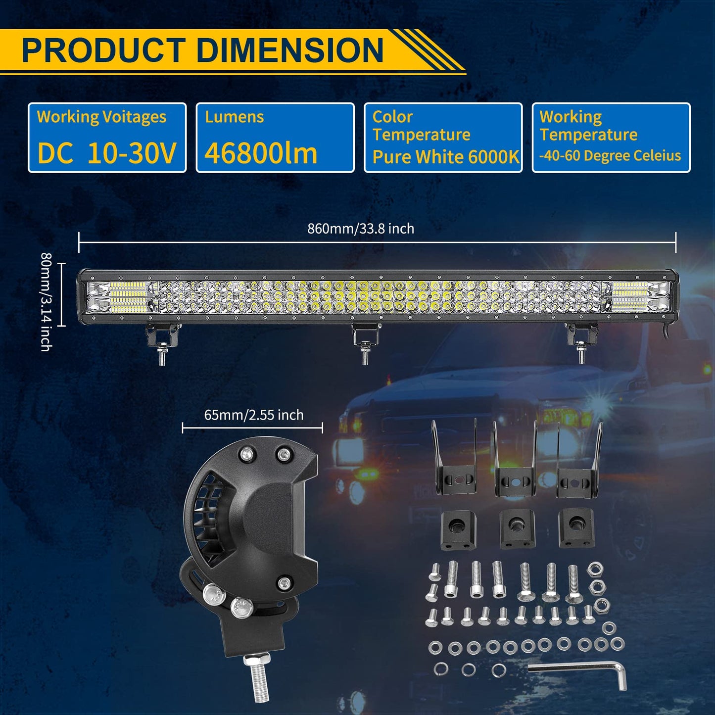 ELB AUXTINGS 22 Zoll 324W dreireihiger LED Arbeitslicht Bar Autoscheinwerfer Offroad Flutlicht Scheinwerfer 6000K imprägniern IP67 Arbeits-Licht 12V 24V