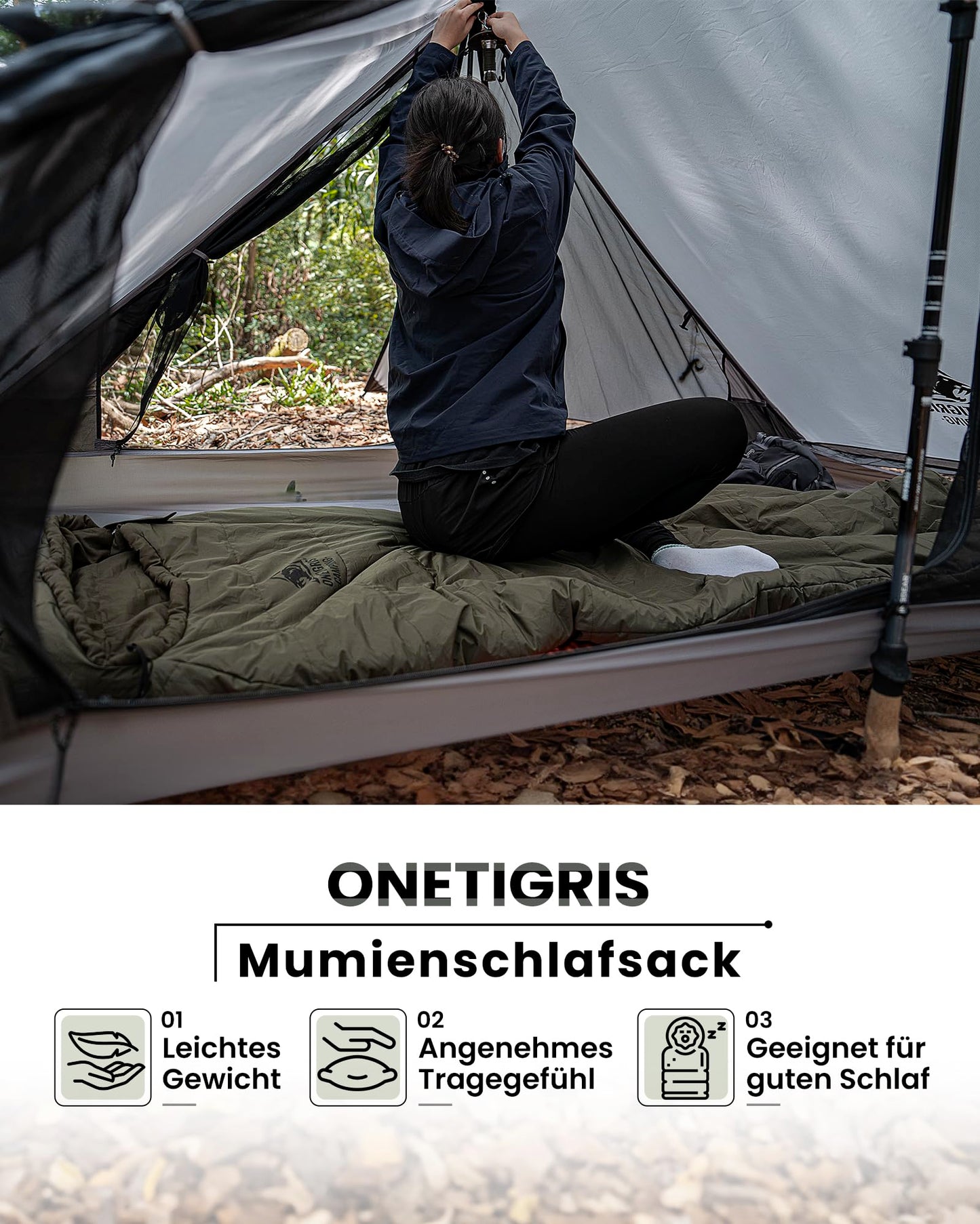 OneTigris Schlafsack Outdoor kleines Packmaß 3 Jahreszeiten 8 °C -15 °C Mumienschlafsack Ultraleicht kompakt für Camping, Reisen, Wandern