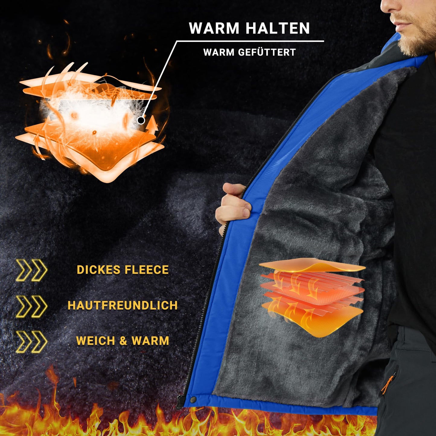 KEFITEVD Herren Skijacke Atmungsaktiv Warm Gefüttert Winterjacke mit Abnehmbarer Kapuze Snowboardjacke Wasserdicht Outdoorjacke