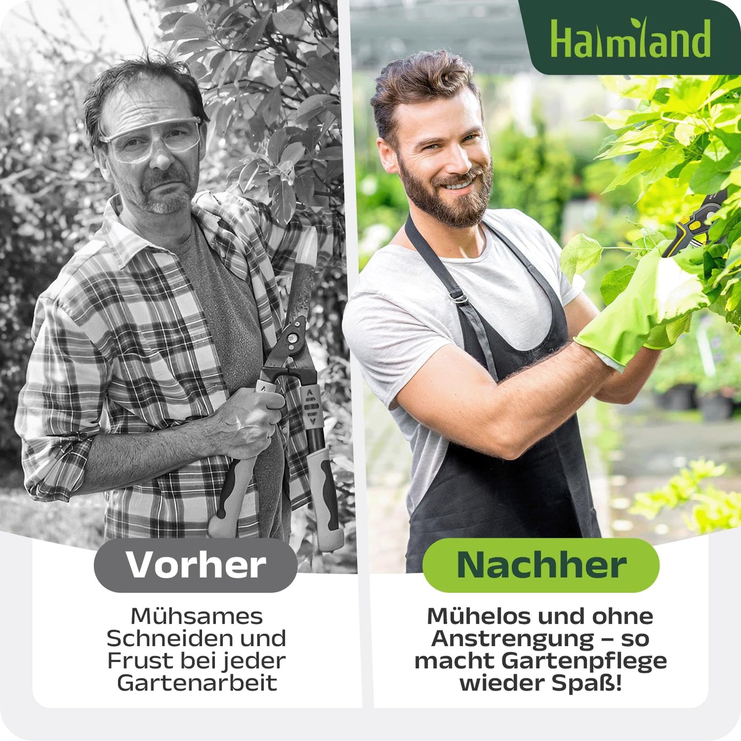 ELB halmland® Premium Gartenschere mit scharfer SK5 Stahlklinge | Astschere, Pflanzenschere | schneidet Äste bis 20mm Durchmesser | Teflon-Antihaftbeschichtung | für große & kleine Hände | Grün