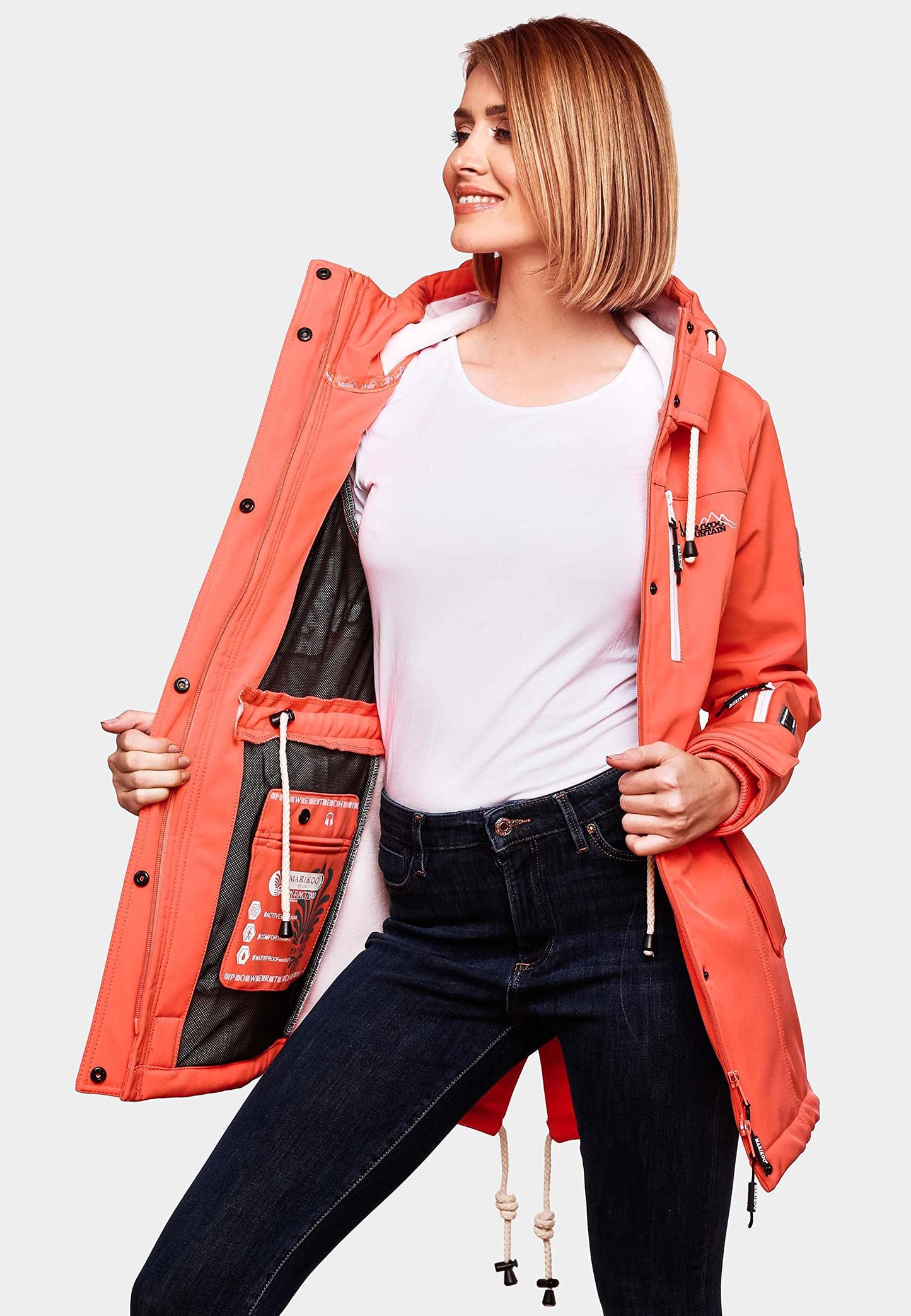MARIKOO Damen Übergangsjacke Softshellmantel wasserdicht atmungsaktiv mit Kapuze Zimtzicke XS-3XL