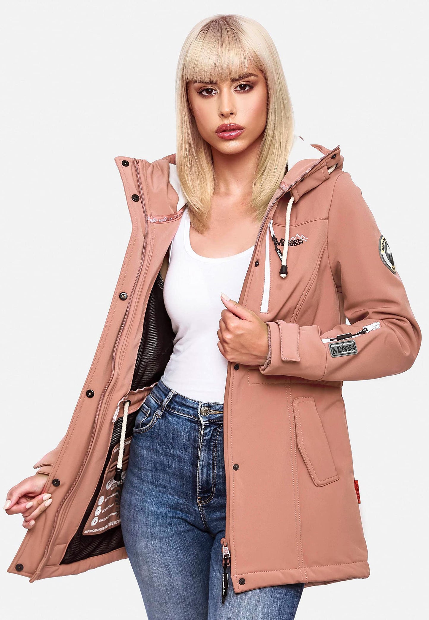 MARIKOO Damen Übergangsjacke Softshellmantel wasserdicht atmungsaktiv mit Kapuze Zimtzicke XS-3XL