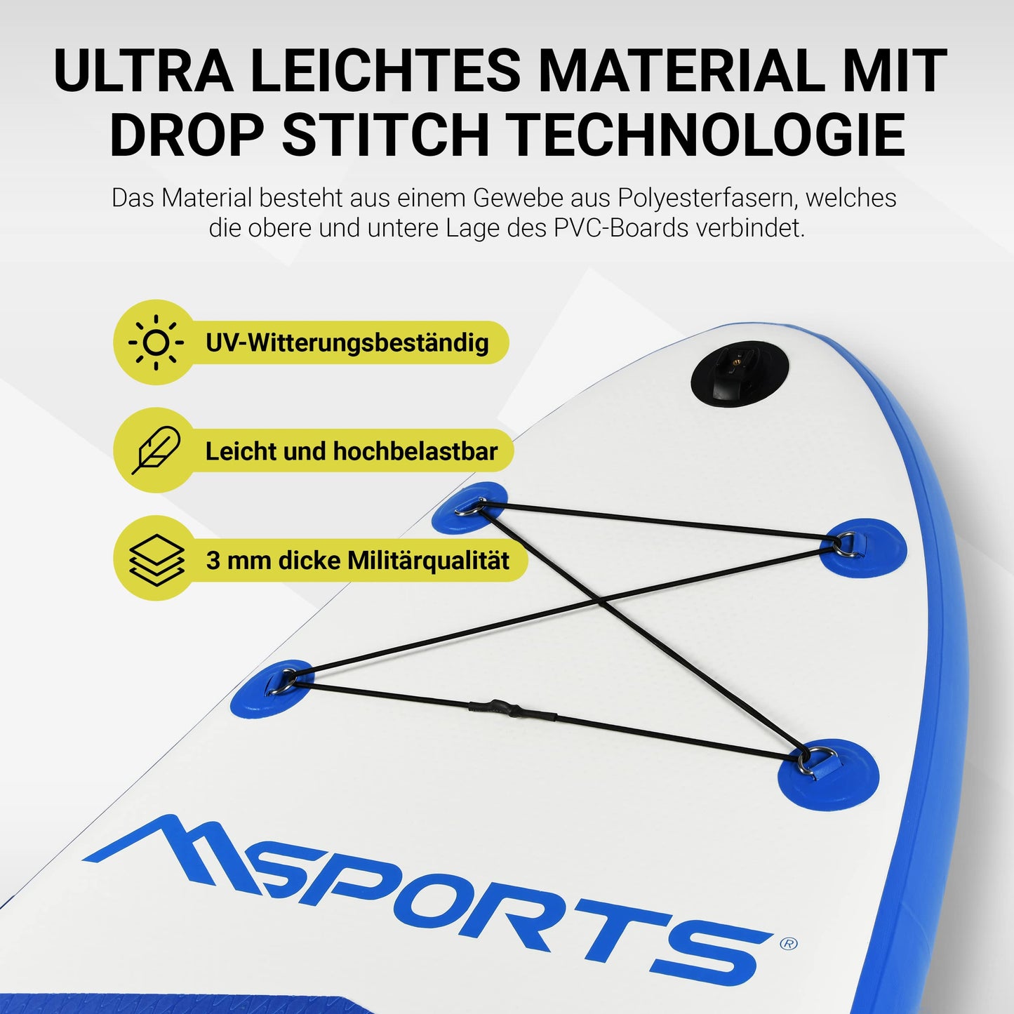 MSPORTS Stand Up Paddle Board Aufblasbar Komplettes Paddleboard Zubehör Verstellbares Paddel, hochwertige Pumpe + 2X Paddelstock + wasserdichte Smartphone Tasche + Multifunktionstasche