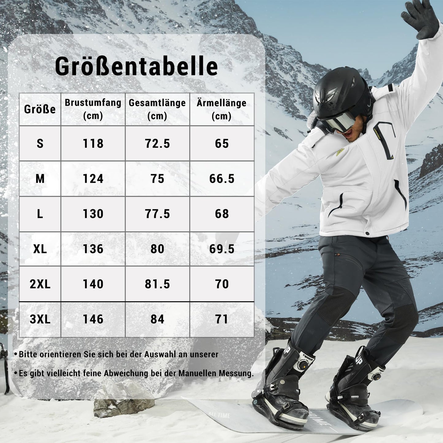 KEFITEVD Herren Skijacke Atmungsaktiv Warm Gefüttert Winterjacke mit Abnehmbarer Kapuze Snowboardjacke Wasserdicht Outdoorjacke