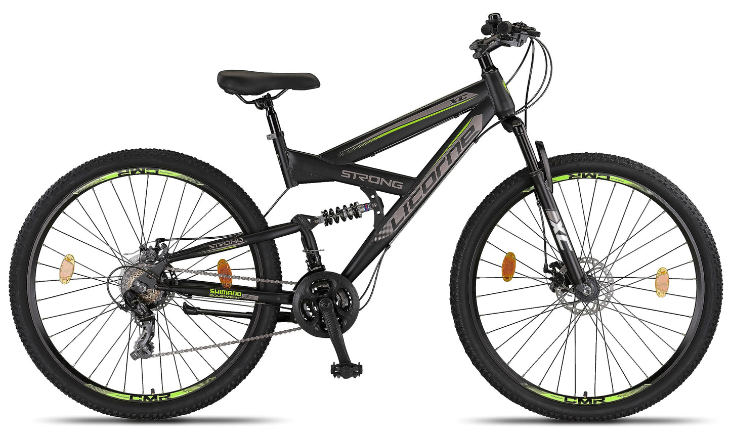 ELB daily Licorne Bike Strong 2D Premium Mountainbike in 26, 27.5 und 29 Zoll Fahrrad für Jungen Mädchen Damen und Herren Scheibenbremse vorne und hinten 21 Gang Schaltung Vollfederung