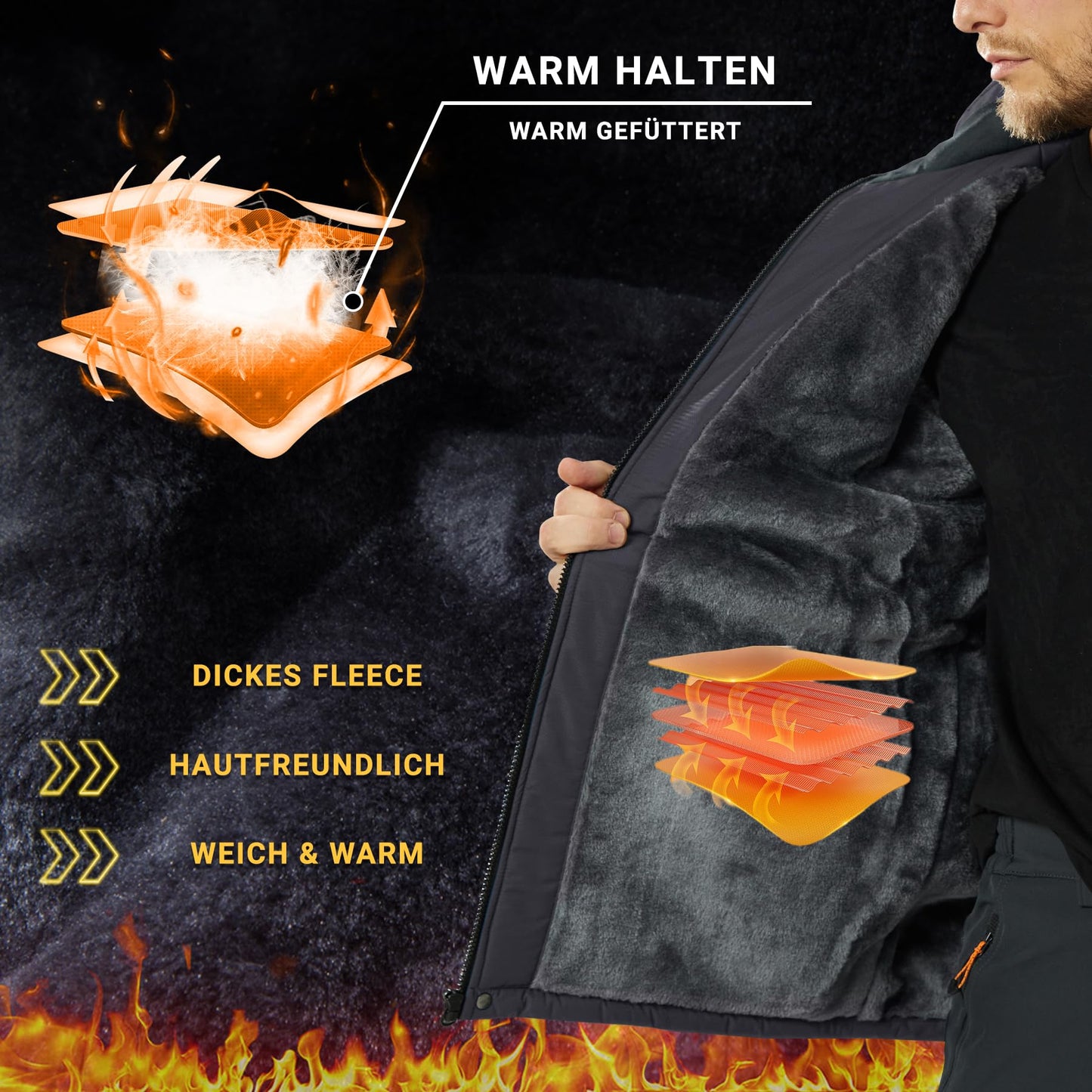 KEFITEVD Herren Skijacke Atmungsaktiv Warm Gefüttert Winterjacke mit Abnehmbarer Kapuze Snowboardjacke Wasserdicht Outdoorjacke