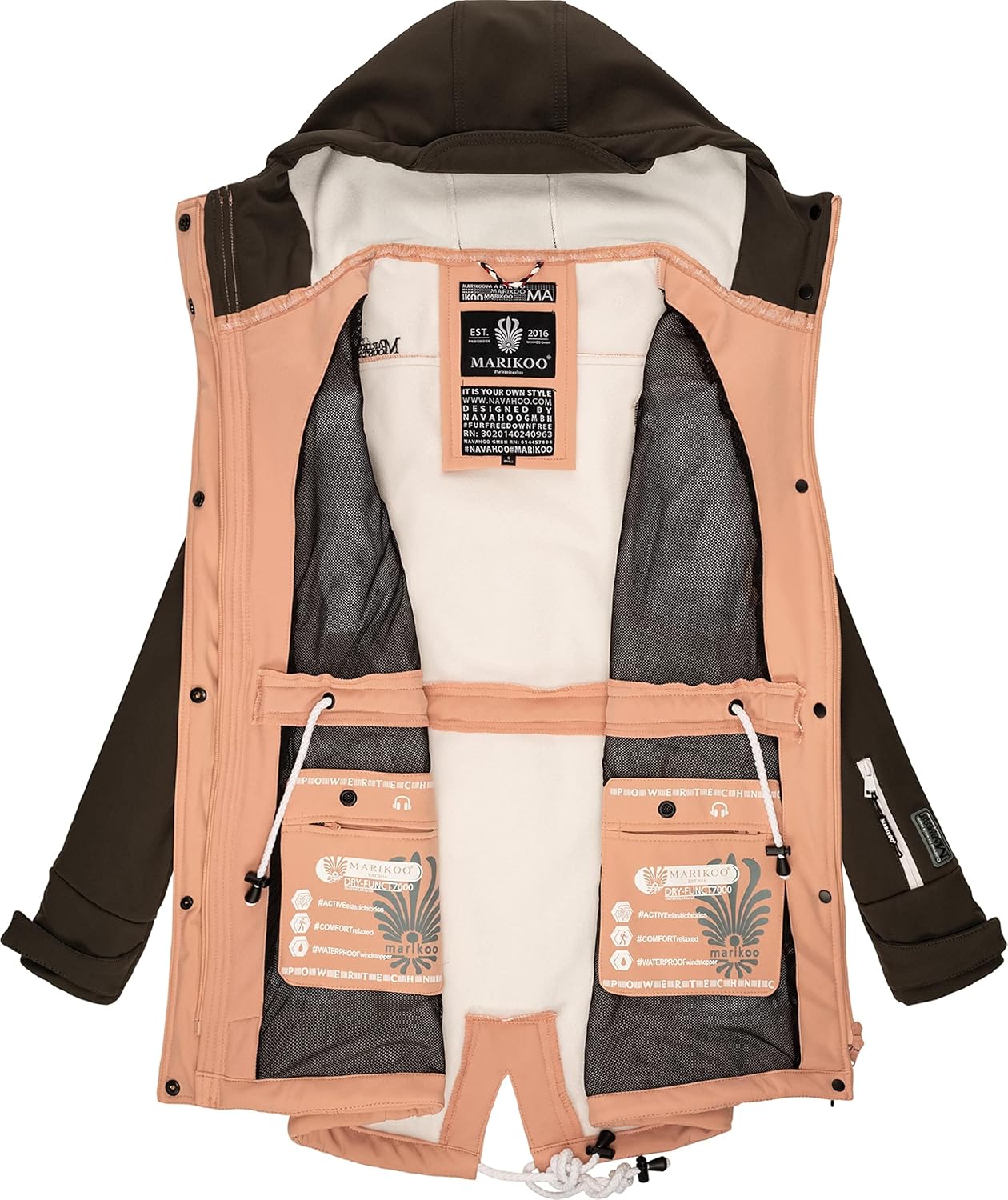 MARIKOO Damen Übergangsjacke Softshellmantel wasserdicht atmungsaktiv mit Kapuze Zimtzicke XS-3XL