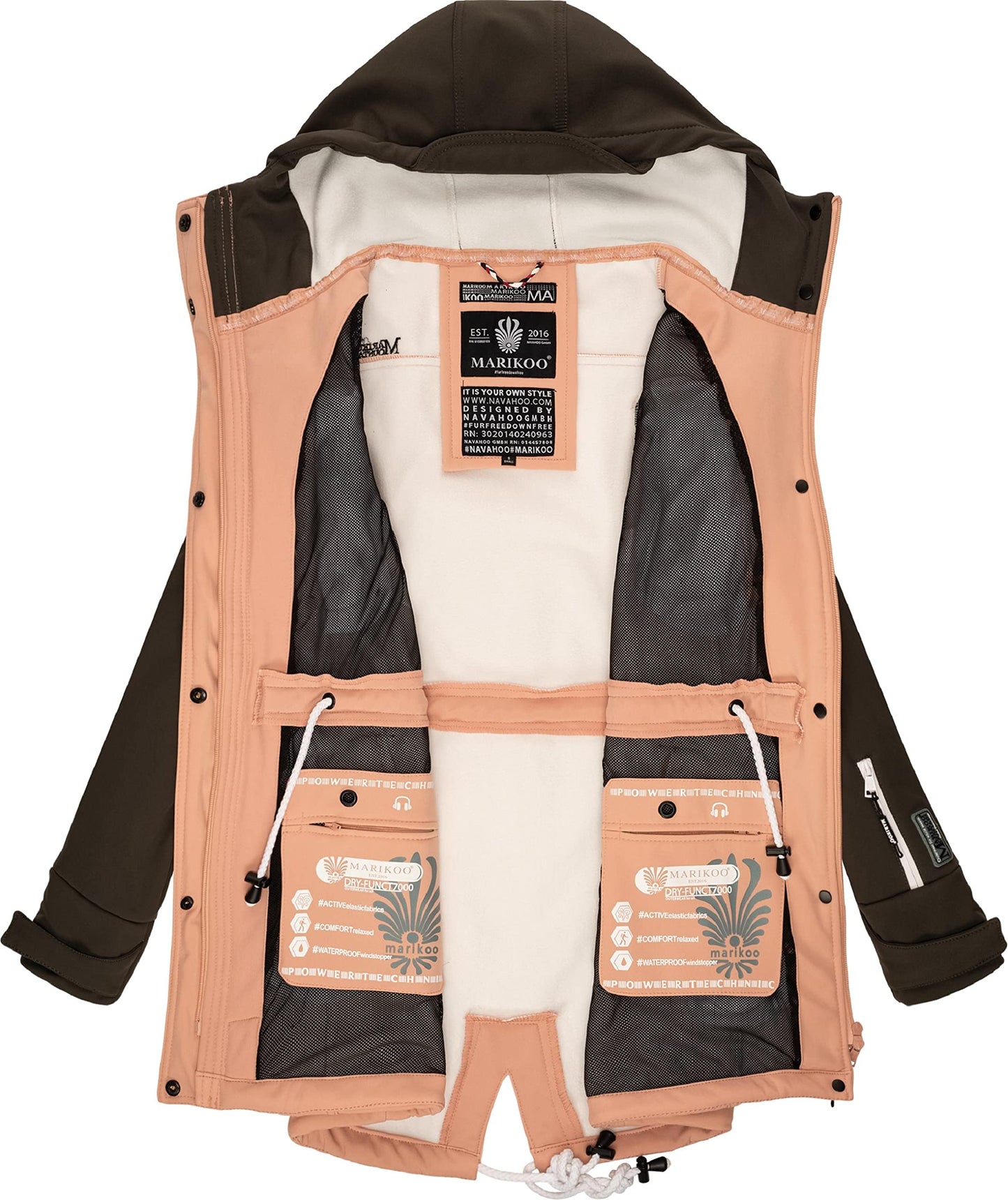 MARIKOO Damen Übergangsjacke Softshellmantel wasserdicht atmungsaktiv mit Kapuze Zimtzicke XS-3XL