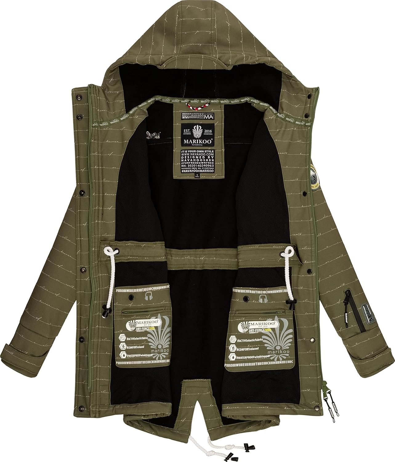 MARIKOO Damen Übergangsjacke Softshellmantel wasserdicht atmungsaktiv mit Kapuze Zimtzicke XS-3XL