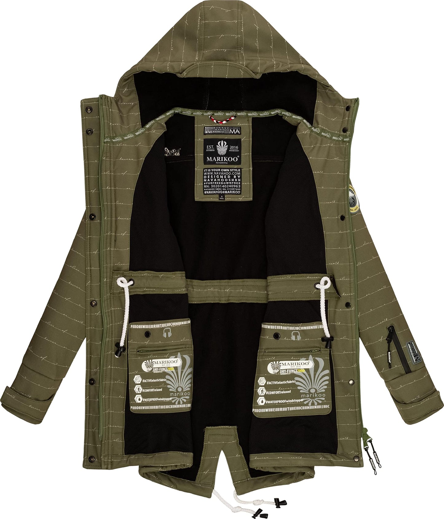 MARIKOO Damen Übergangsjacke Softshellmantel wasserdicht atmungsaktiv mit Kapuze Zimtzicke XS-3XL