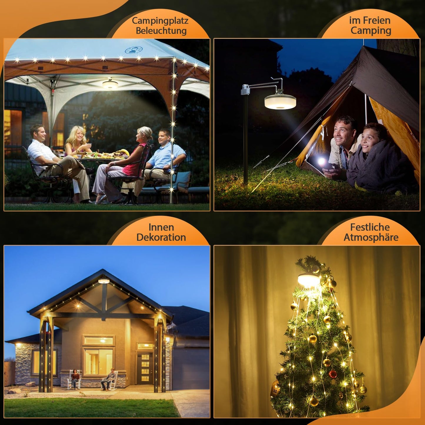 ELB GLAMPING Yizhet 10 m Camping Lichterkette Aufrollbar, Outdoor Lichterkette, Vielseitige LED Lichterkette – Langlebig und Wasserdicht, USB Aufladung – Gragbare Camping Lichter für Camping, Hof und Wandern