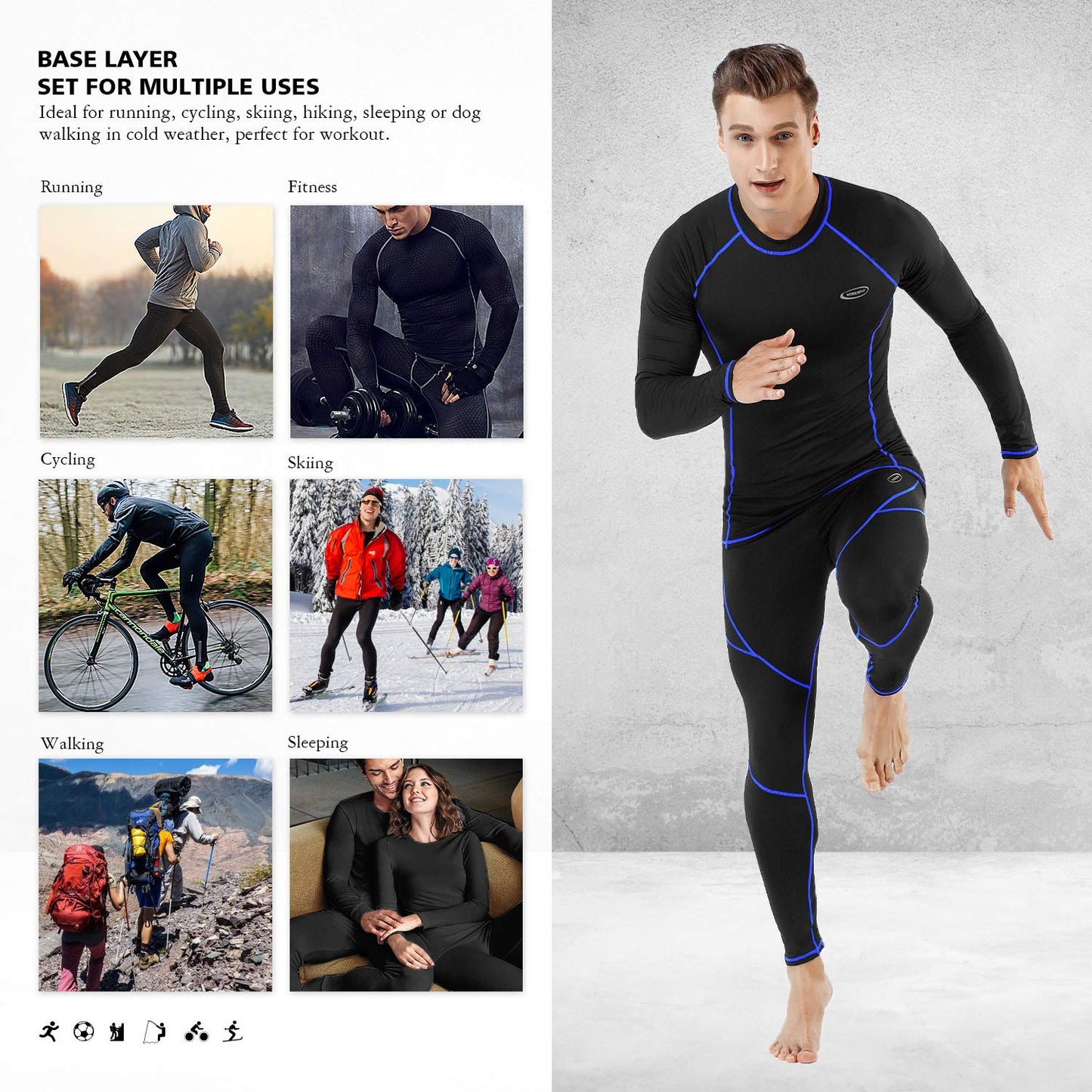 MOBIUSPHY Thermounterwäsche Herren, Funktionsunterwäsche Skiunterwäsche Winter Thermowäsche Set Warm Weich Funktionswäsche atmungsaktiv Thermo Unterwäsche Thermounterhemd Thermounterhose für Männer