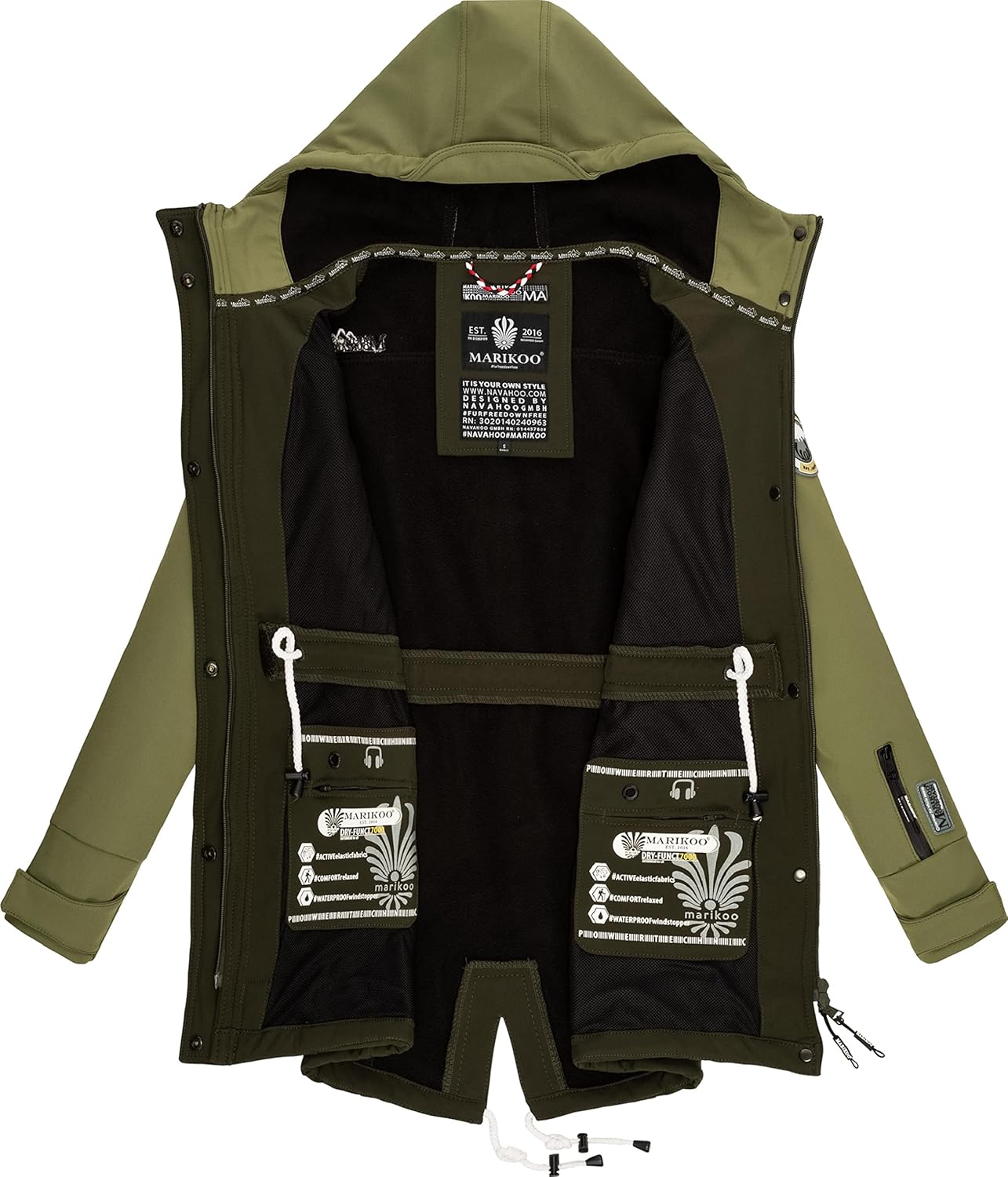 MARIKOO Damen Übergangsjacke Softshellmantel wasserdicht atmungsaktiv mit Kapuze Zimtzicke XS-3XL