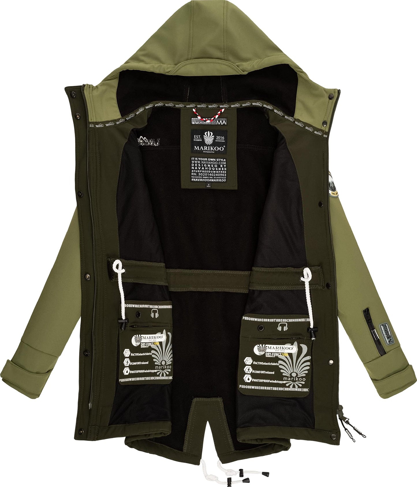 MARIKOO Damen Übergangsjacke Softshellmantel wasserdicht atmungsaktiv mit Kapuze Zimtzicke XS-3XL