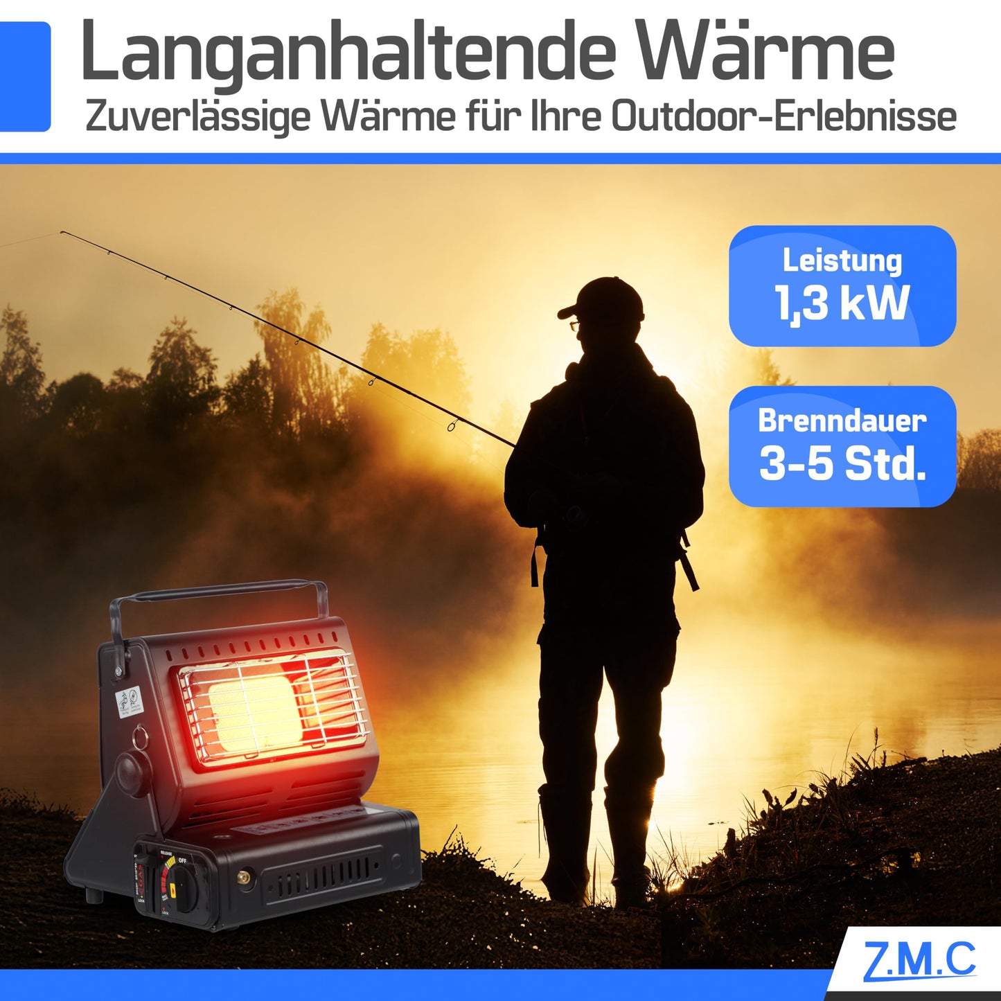 Z.M.C 2-in-1 Tragbare Keramik Gasheizung und Gaskocher 1,3 kW, mit LPG Anschluss + 4 Gaskartuschen, Campingkocher mit Piezozündung, Camping Heizung, Gasheizer für Indoor, Outdoor, Zelten Wohnwagen