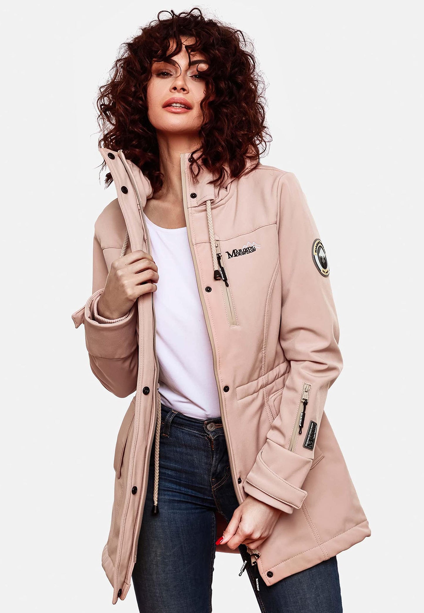 MARIKOO Damen Übergangsjacke Softshellmantel wasserdicht atmungsaktiv mit Kapuze Zimtzicke XS-3XL