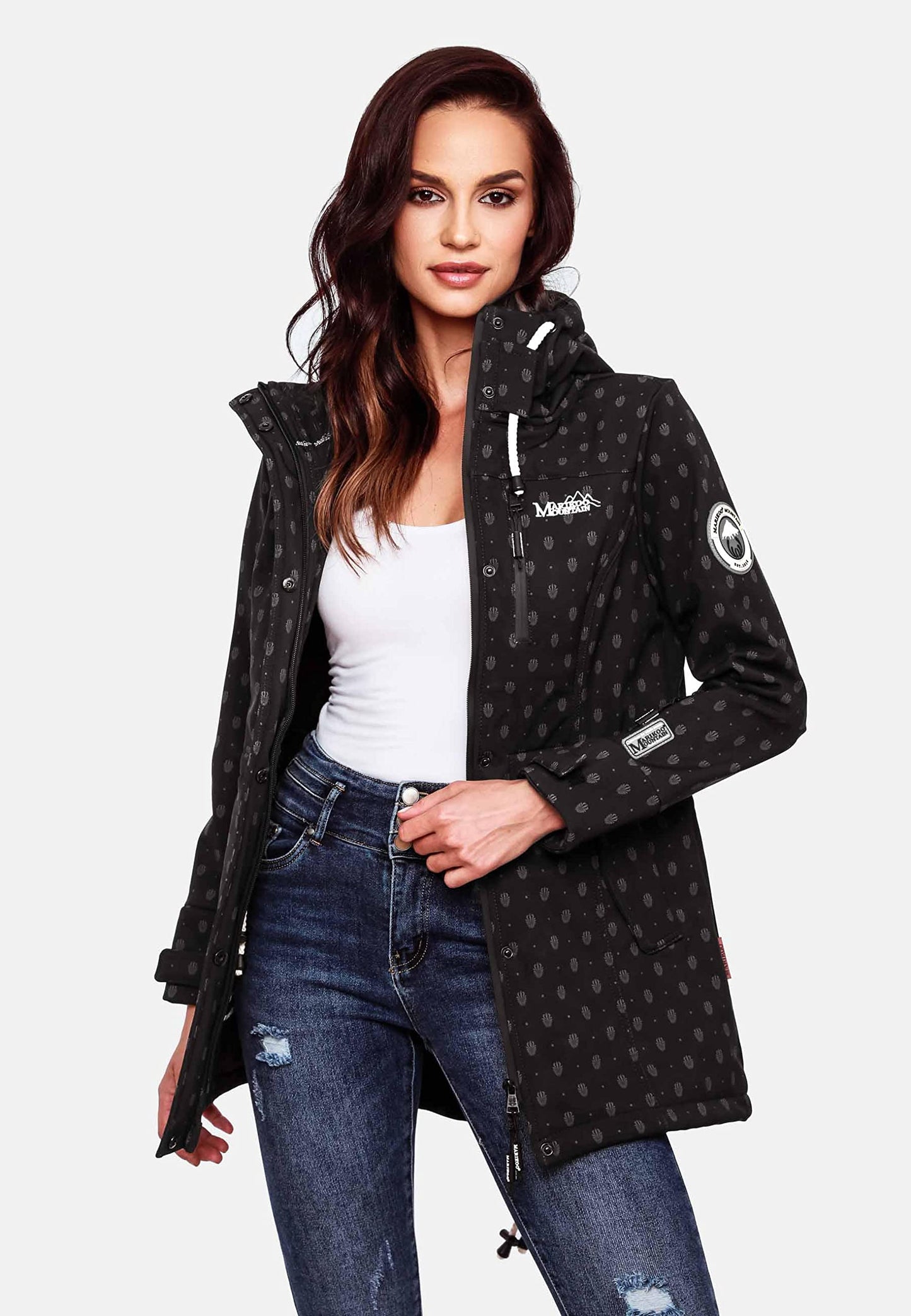 MARIKOO Damen Übergangsjacke Softshellmantel wasserdicht atmungsaktiv mit Kapuze Zimtzicke XS-3XL