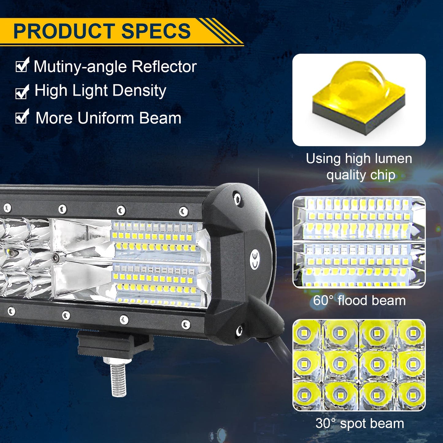 ELB AUXTINGS 22 Zoll 324W dreireihiger LED Arbeitslicht Bar Autoscheinwerfer Offroad Flutlicht Scheinwerfer 6000K imprägniern IP67 Arbeits-Licht 12V 24V