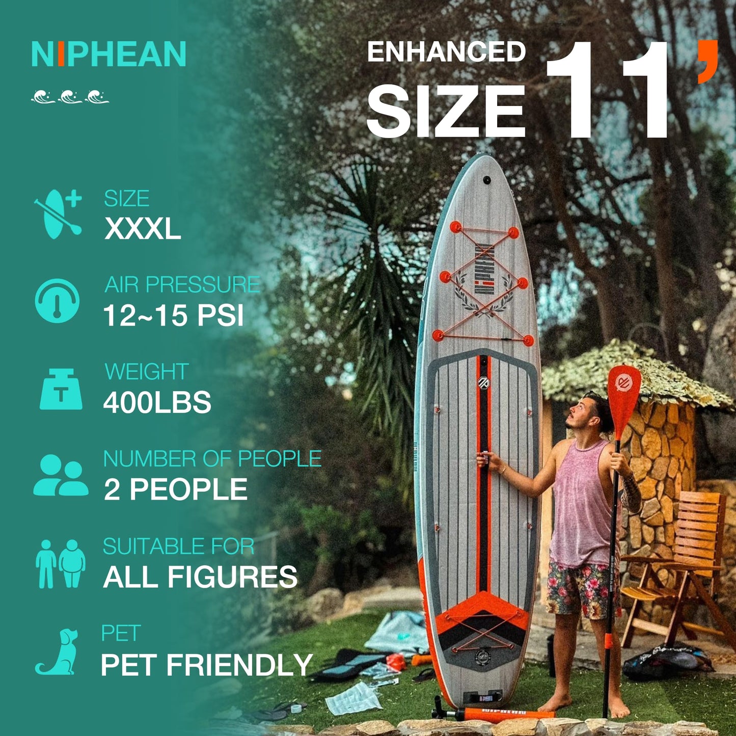 ELB Explore - Niphean Stand up Paddle Board mit Ausgewogenem Flügeldesign und robustem SUP Zubehör, 335cm Stabil Inflatable Paddle Boards for Adults, Sup Board, Stand up Paddling Board mit Sitz, Paddleboard