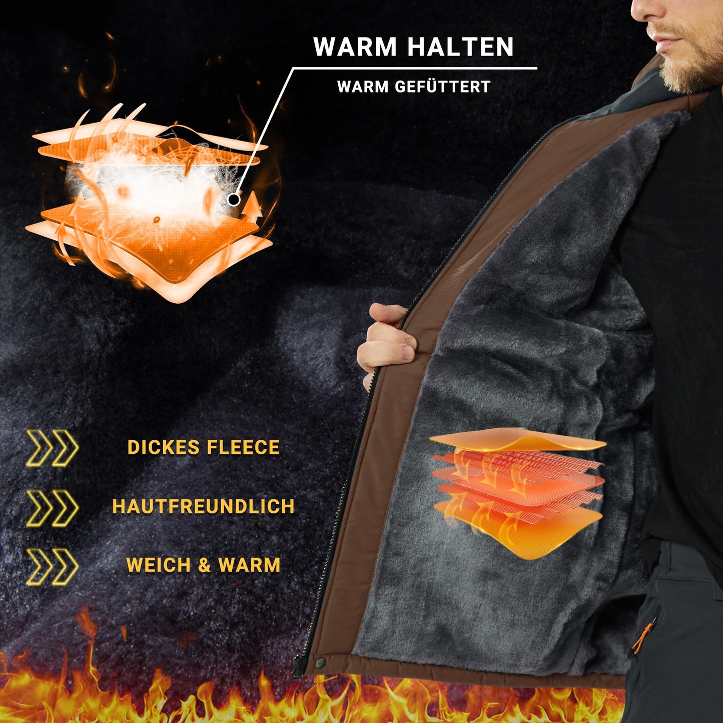 KEFITEVD Herren Skijacke Atmungsaktiv Warm Gefüttert Winterjacke mit Abnehmbarer Kapuze Snowboardjacke Wasserdicht Outdoorjacke