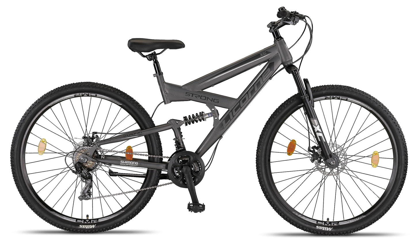 ELB daily Licorne Bike Strong 2D Premium Mountainbike in 26, 27.5 und 29 Zoll Fahrrad für Jungen Mädchen Damen und Herren Scheibenbremse vorne und hinten 21 Gang Schaltung Vollfederung