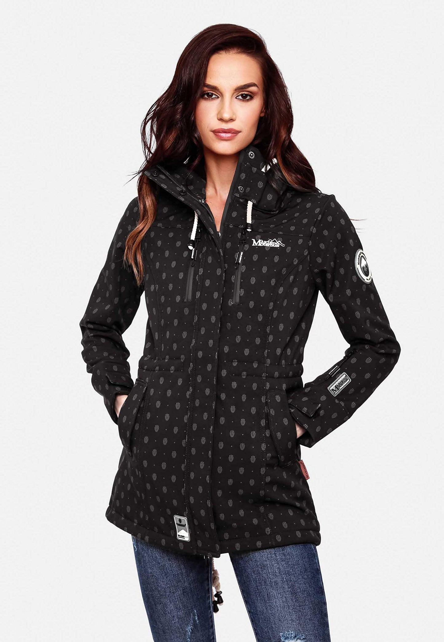MARIKOO Damen Übergangsjacke Softshellmantel wasserdicht atmungsaktiv mit Kapuze Zimtzicke XS-3XL