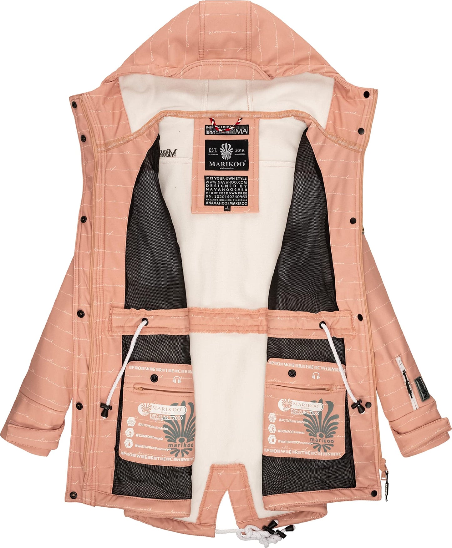MARIKOO Damen Übergangsjacke Softshellmantel wasserdicht atmungsaktiv mit Kapuze Zimtzicke XS-3XL