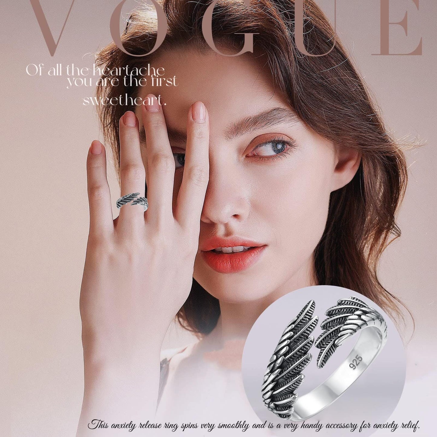 Ring Verstellbar 925 Silber Feder Ring Frauen Offene Ring Unisex Vintage Angel Ring Engels Flügel Ring für Damen Frauen Schmuck Geschenk personalisiert Verlobungsringe Eheringe mit Geschenkbox