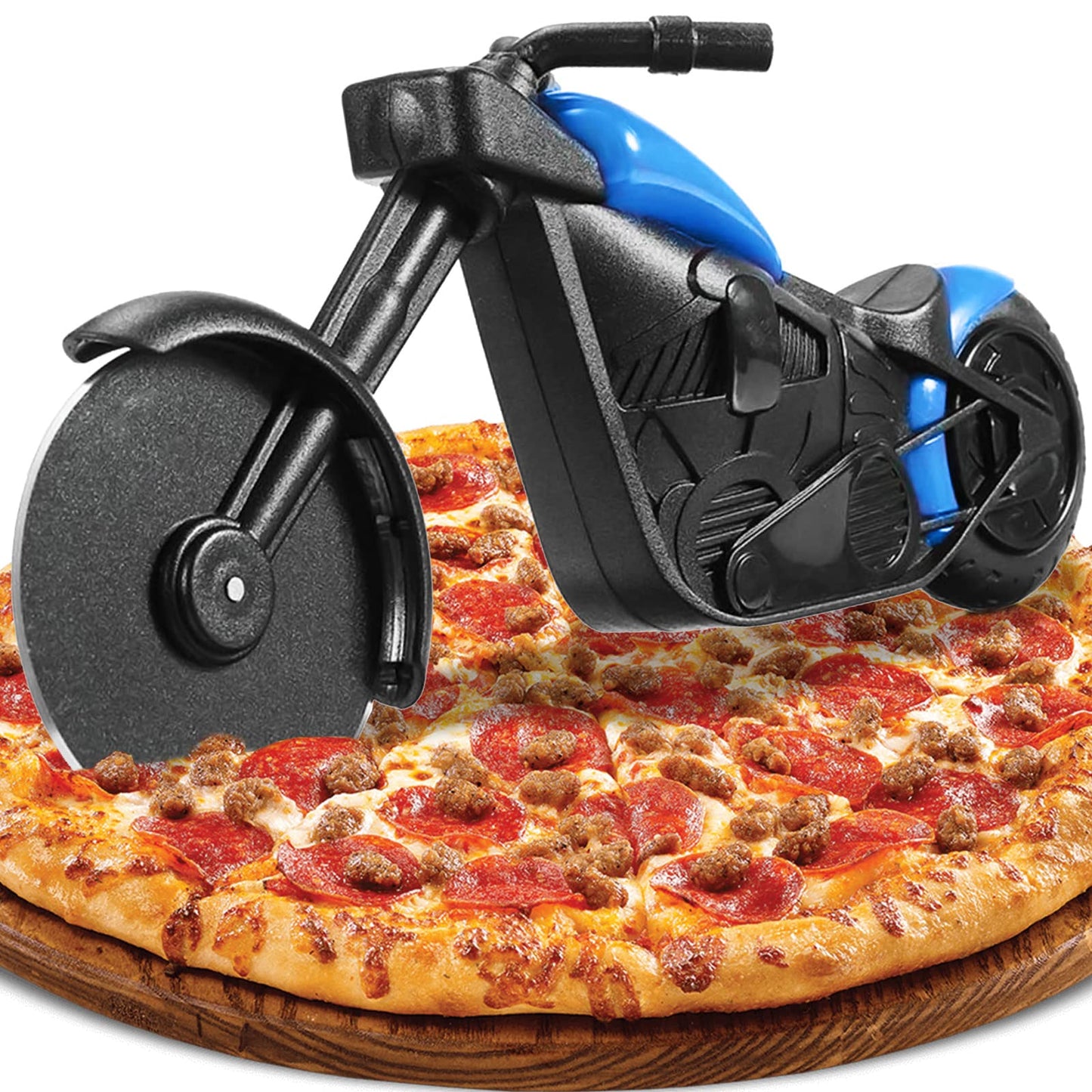 ELB Biker Motorrad Pizzaschneider, Lustige Pizza Schneider Edelstahl Kunststoff Pizzaroller Pizzarad Pizzamesser, Pizza Cutter mit Scharfem Schneiderad & Ständer für Weihnachten Kreativ Geschenke (Rot)