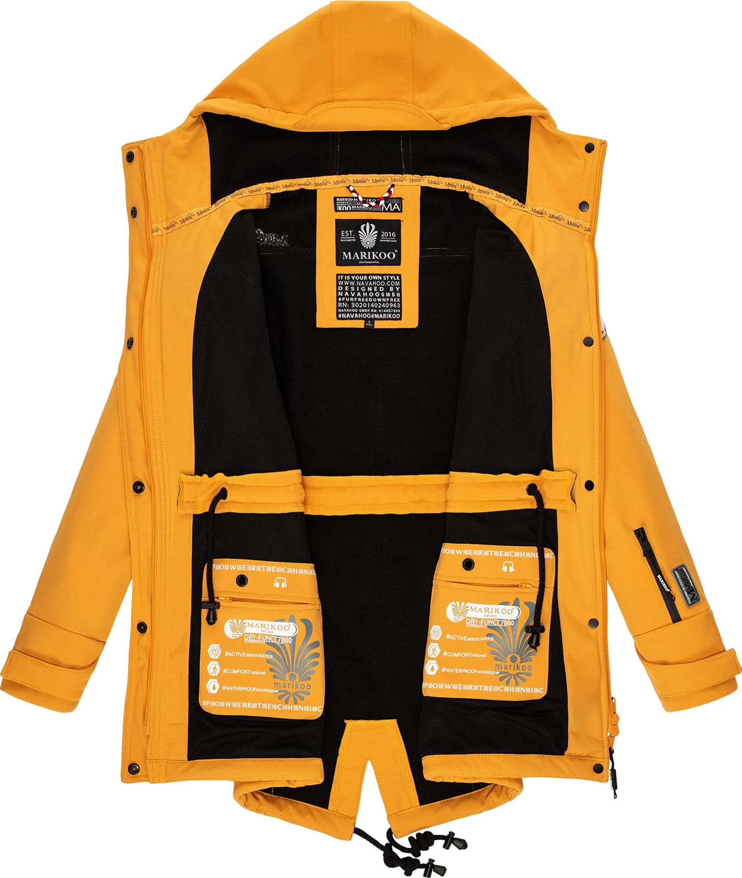 MARIKOO Damen Übergangsjacke Softshellmantel wasserdicht atmungsaktiv mit Kapuze Zimtzicke XS-3XL
