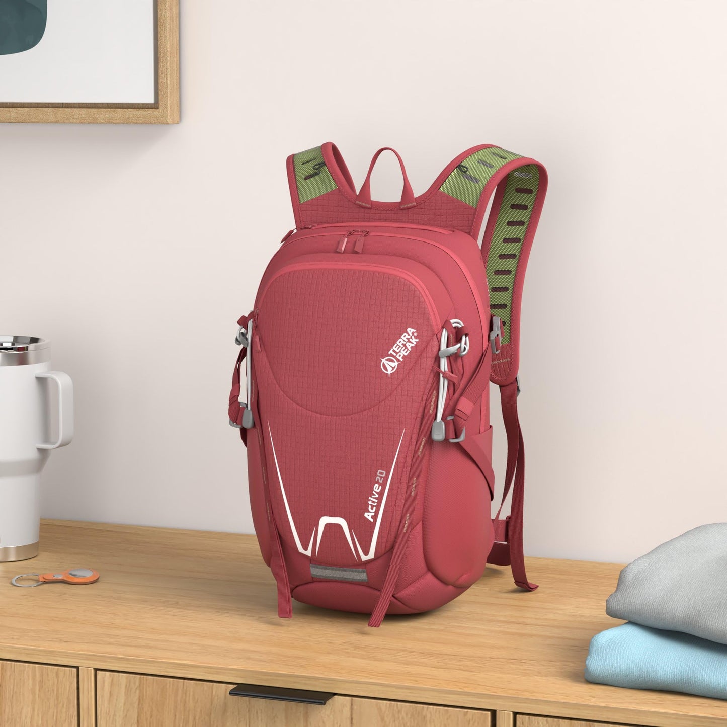 ELB walk Terra Peak Wanderrucksack 20L Active 20 Premium (klein) Trekkingrucksack mit Rückenbelüftung, Regenschutz-hülle & Trinksystem-Halterung, aus atmungsaktivem 3D Air Mesh, Outdoor Daypack mit Hüftgurt